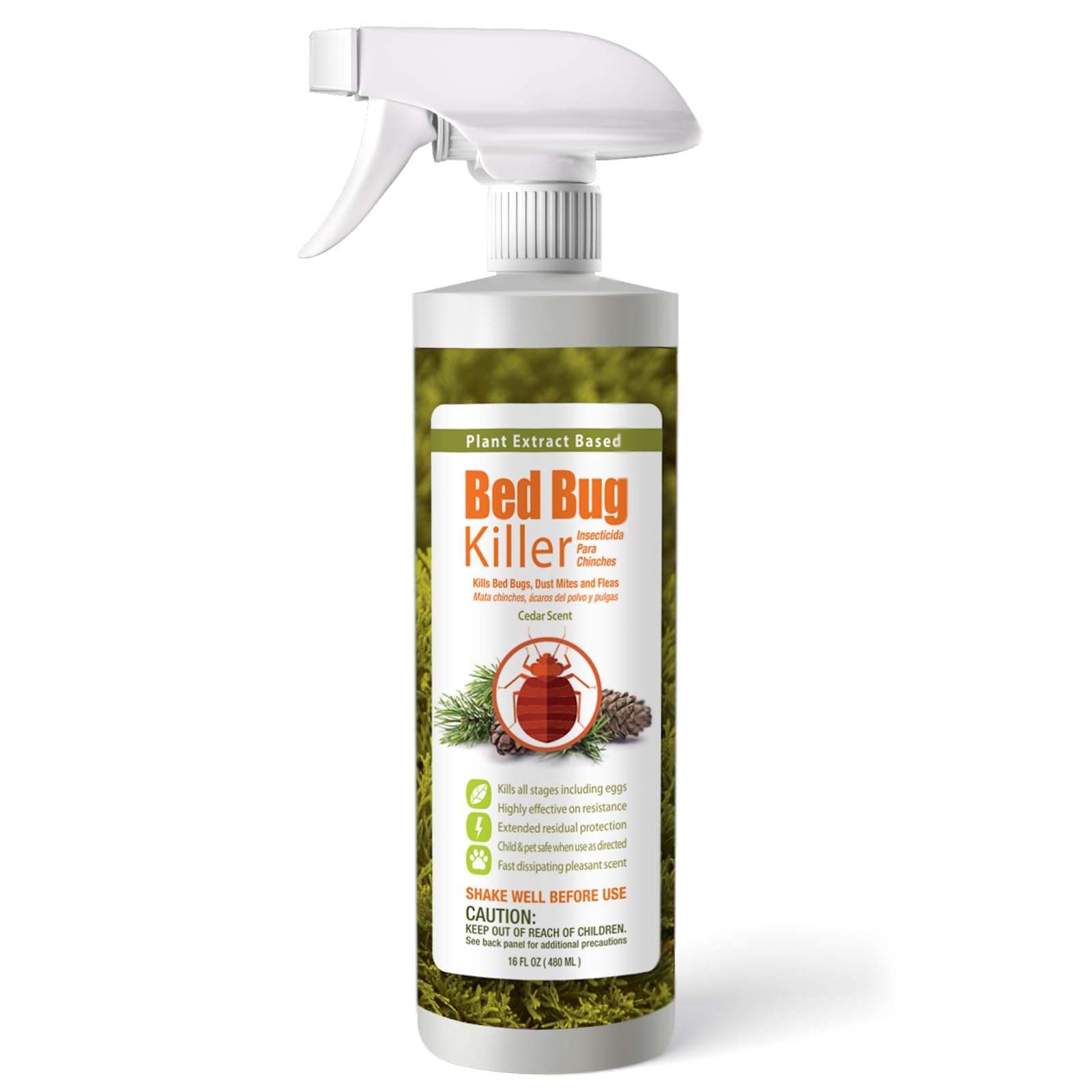Bed Bug Killer Spray (480ml), Quickly Kills Bed Bugs, Nymphs, Eggs, Dust Mites, Lice & Resistant Bugs, 2 Weeks Extended Residual, Plant Based Non-Toxic, Safe for Children & Pets