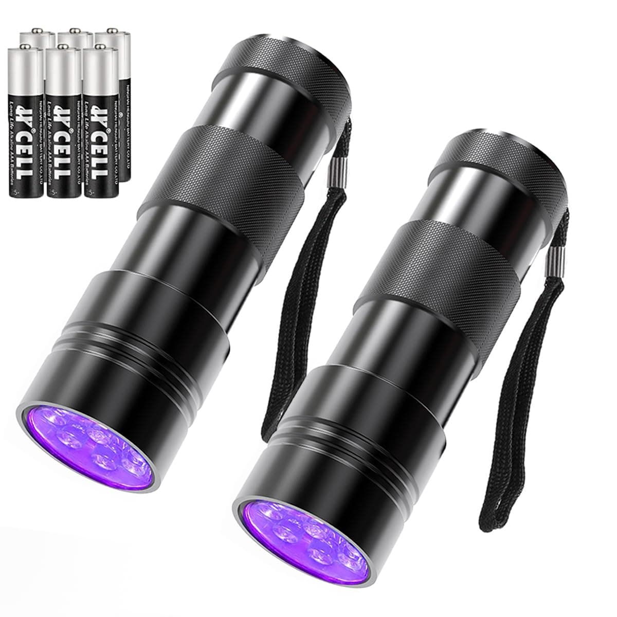 COSOOS2 Pack UV Flashlights, 12 LED Mini Black Light Flashlight 395nm Handheld Urine Detector Light for Dog/Cat, Dry Stains, Resin Curing, Bed Bug, 6 AAA Batteries Included