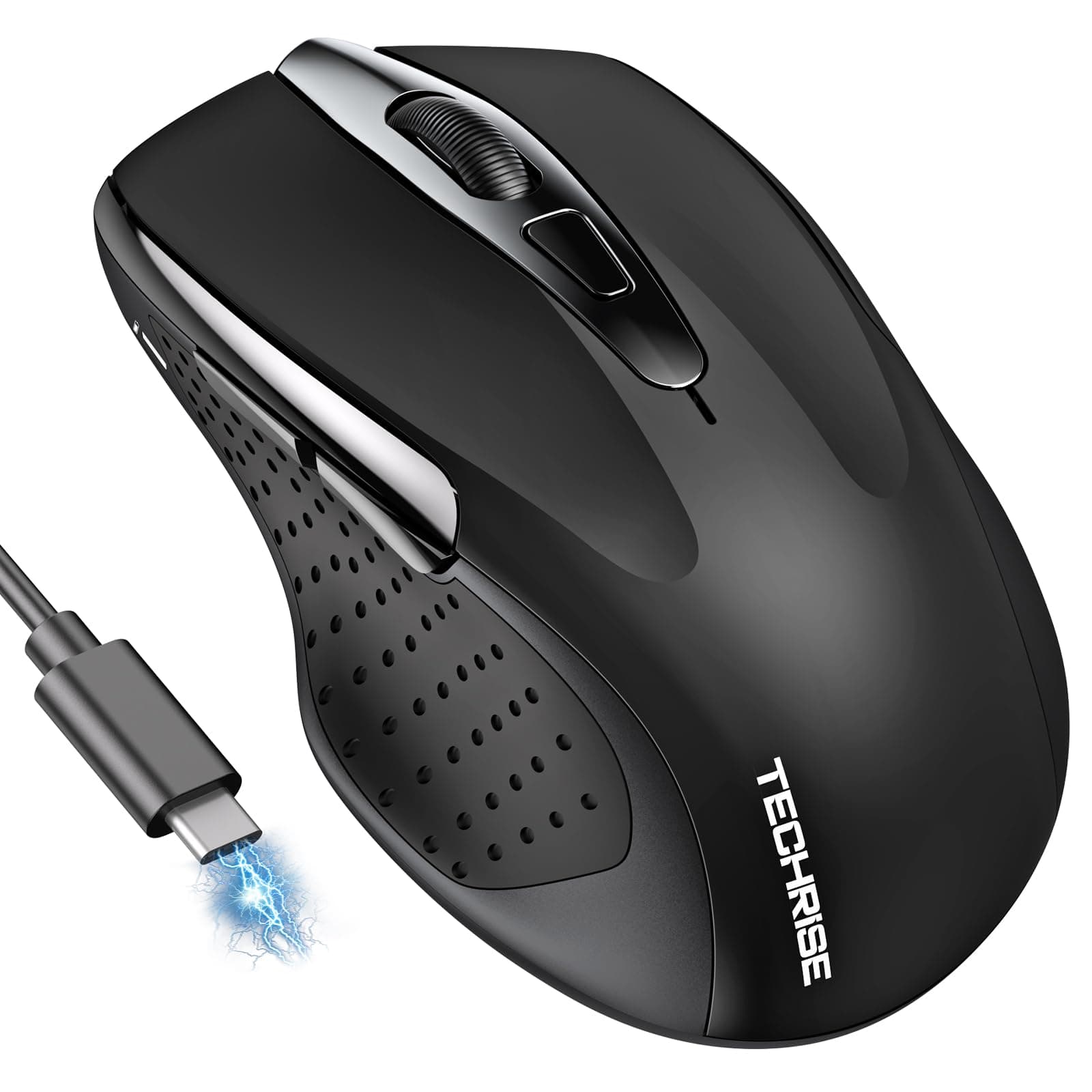 Wireless Mouse, Rechargeable Bluetooth Mouse (BT5.0/3.0 & 2.4G), 4800DPI Adjustable, 6-Button Silent Computer Mouse, Ergonomic Wireless Mouse for Laptop PC Mac, Black