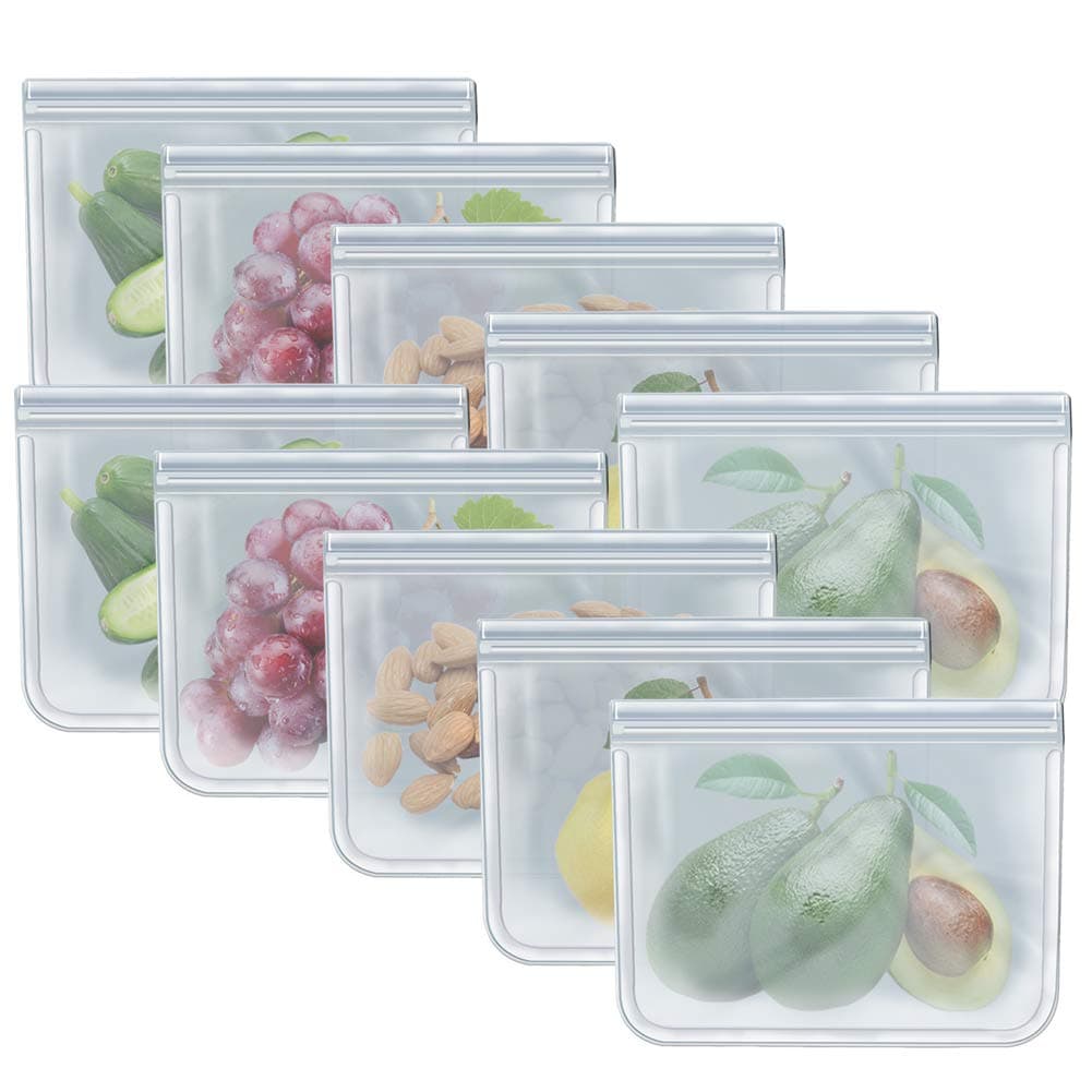 RLAVBL 10 Pack Quart Freezer Bags, Reusable Food Storage Bags for Vegetable, Liquid, Snack, Meat, Sandwich, 8.46x7.28 Inch