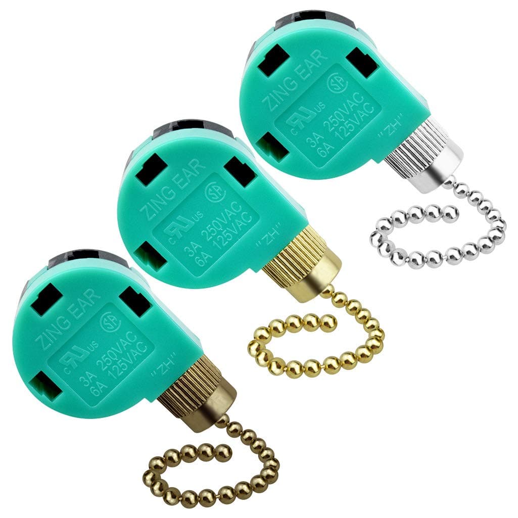 3 Pack Ceiling Fan Switch 3 Speed 4 Wire Zing Ear ZE-268S6 Fan Pull Chain Switch Replacement Speed Control Switch for Ceiling Fan Light, Wall Lamps, Cabinet Light (Multicolored)