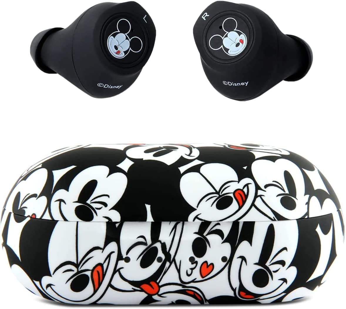 Disney Mickey Mouse Bluetooth Earbuds with Charging Case- Bluetooth Wireless Headset with Built-in Mic and 30 Hours of Playtime- Mickey Mouse Gifts for Women, Men and All Fans of Disney Gifts