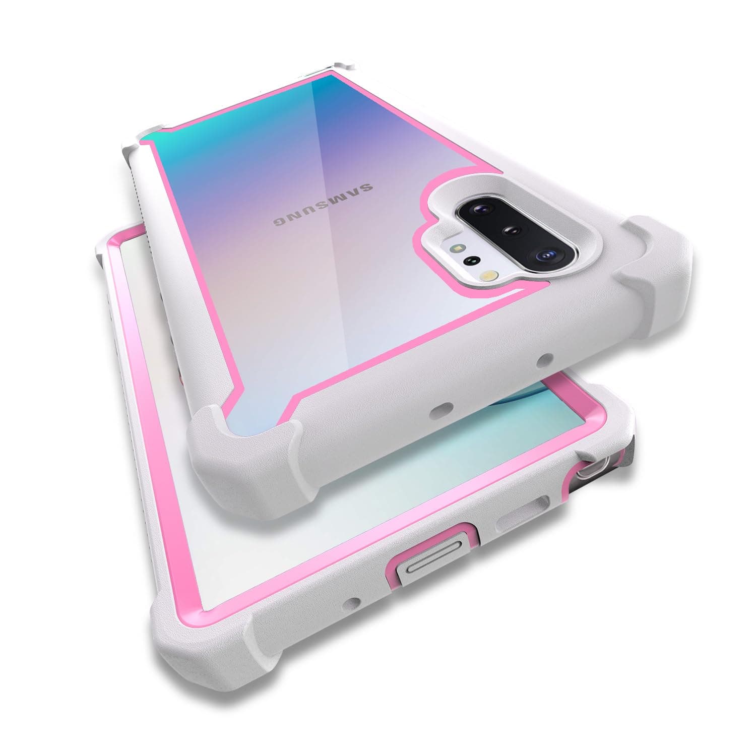 Case for Samsung Galaxy Note 10 Plus Case with Screen Protector, Full Body Protective Hybrid Dual Layer Shockproof Acrylic Back Case Cover for Galaxy Note 10 Plus 5G 6.8 inch (White Pink)
