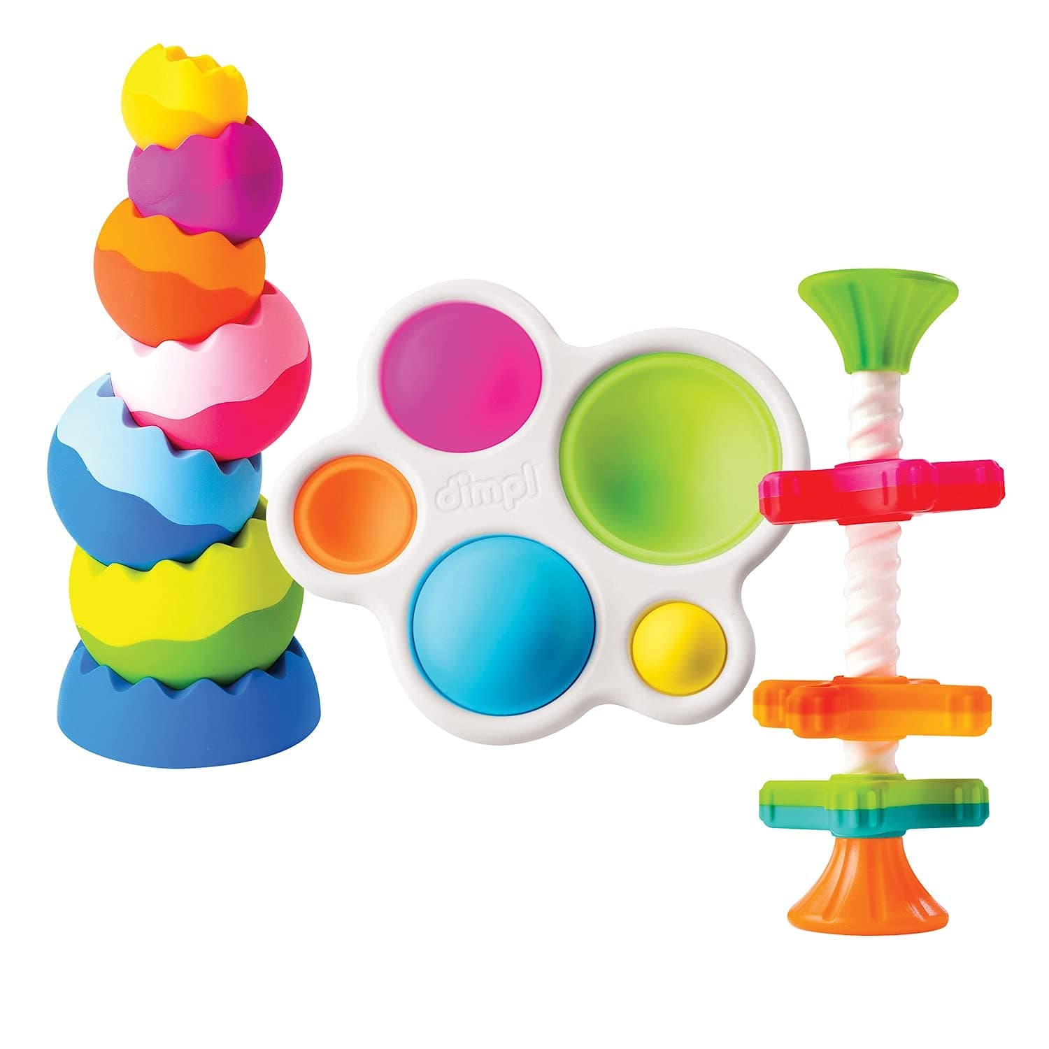 Tobbles, Mini Spinny, Dimpl Bundle - 9-Piece Stacking Toys, Spinning Toy, Popper Toy Combo, Baby Toys Activity Set