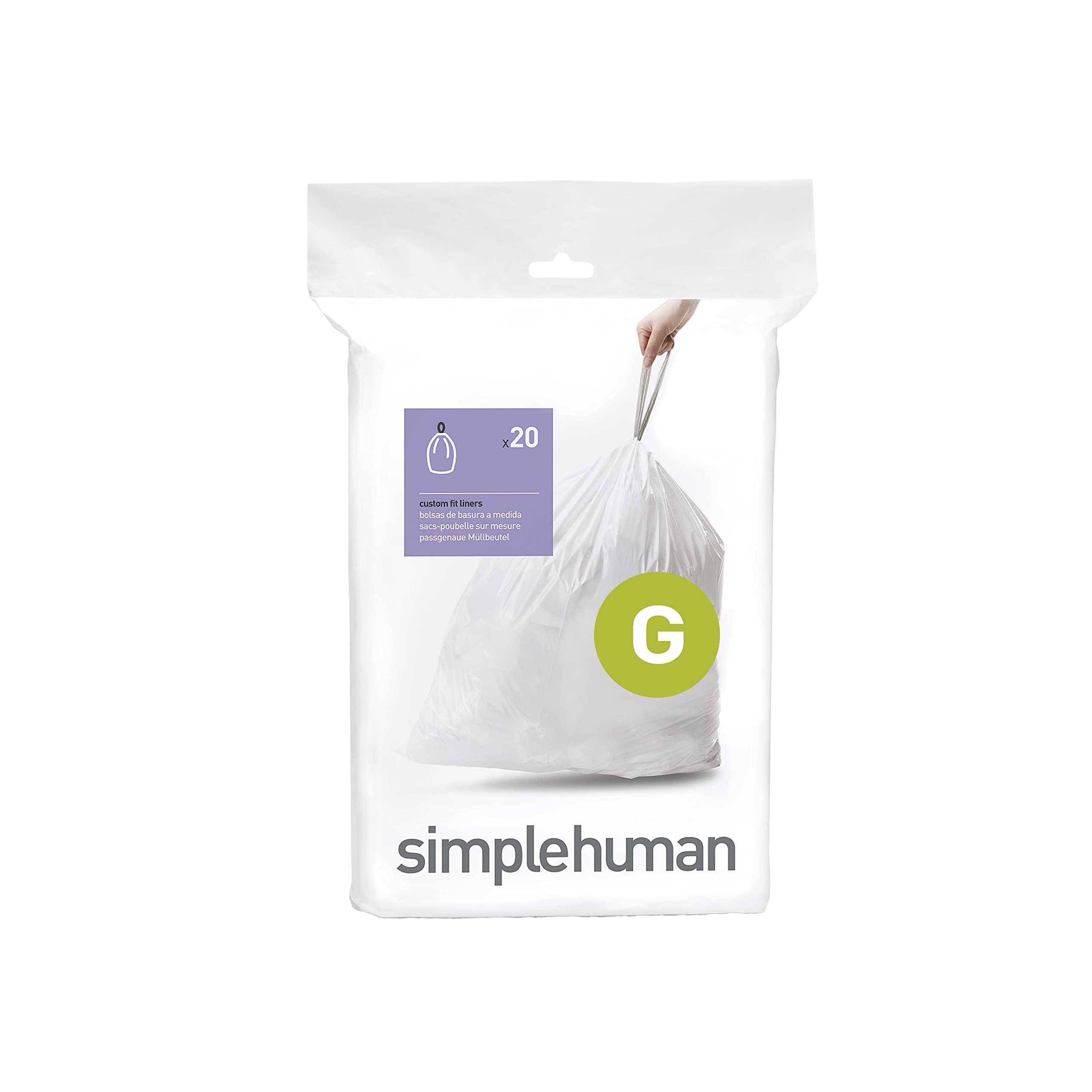 simplehuman CW0166 code G Custom Fit Bin Liners, White Plastic (Pack of 20 Liners)