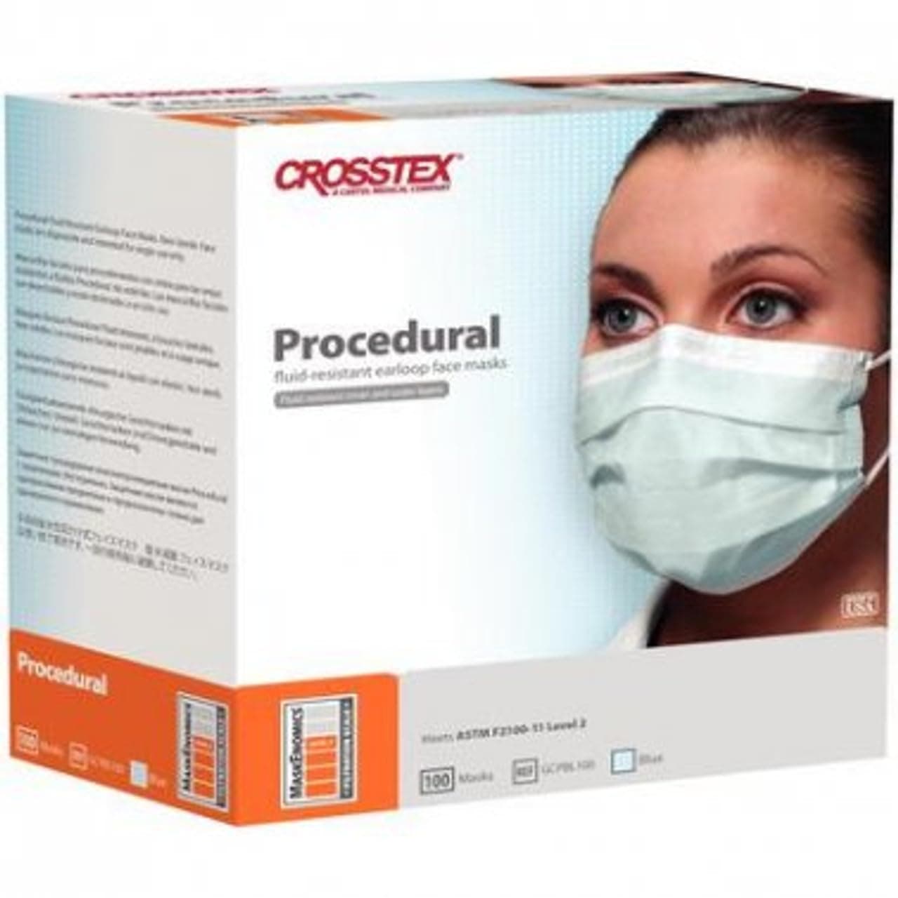 Crosstex CR-GCPBL100 Procedural Face Earloop Mask, Bulk Blue (Pack of 100)