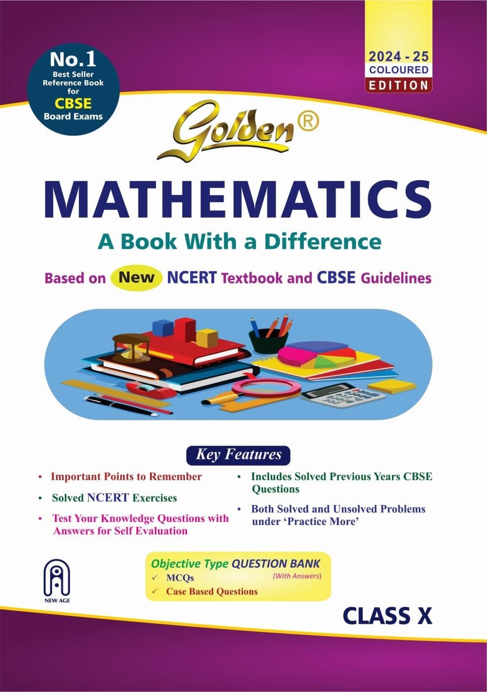Golden Mathematics Study Material Based on NCERT for Class-10 | For CBSE 2027 Board Exams | Solved NCERT Exercises | Objective Type Question Bank | Previous Board Paper Solved | Assertion & Case Based