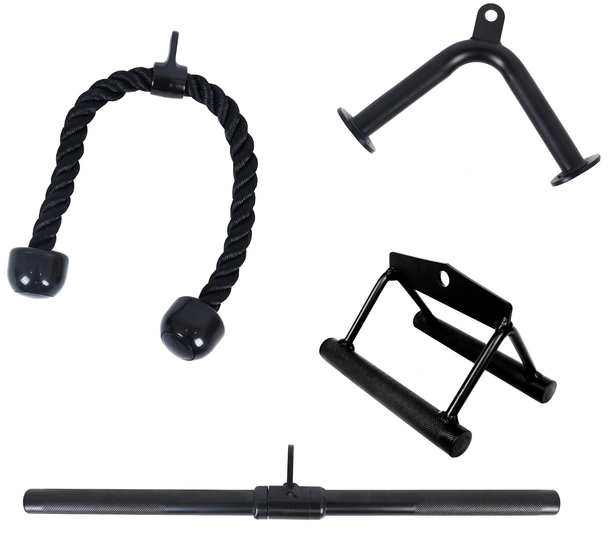 Fitvids Tricep Press Down Cable Attachment, LAT Pulldown Attachment, Weight Machine Accessories, V Handle with Rotation, Tricep Rope, Rotating Bar, V-Shaped Bar, 4-Piece