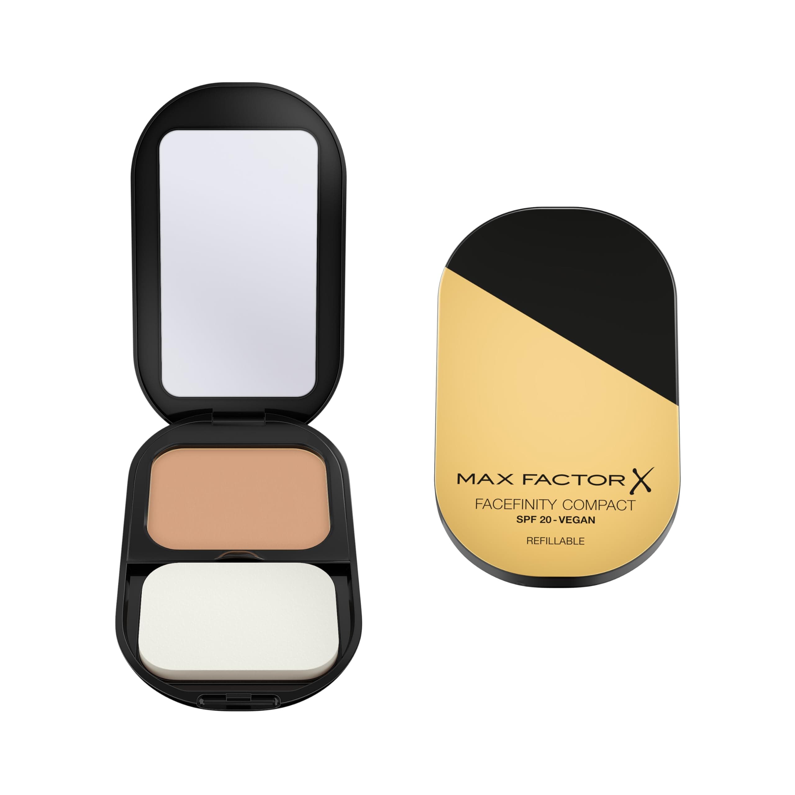Facefinity Compact Foundation, Compact Powder, Refillable Foundation, Vegan Formula, Buildable Full Coverage Foundation & Matte Finish, Up to 24hr Wear, SPF20, 001, Porcelain, 10g (0.4oz)