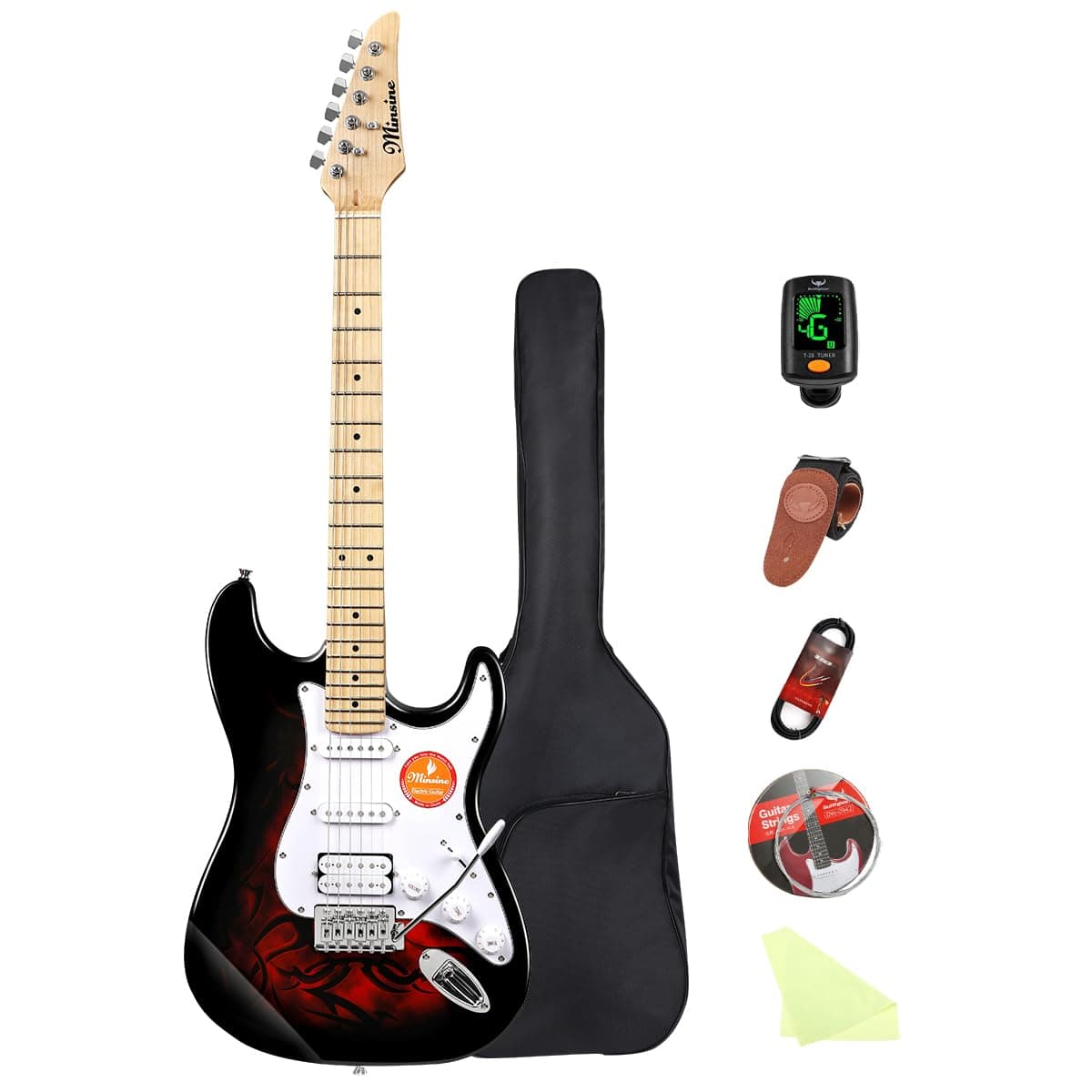 Electric Guitar Beginner Kits, 6 Strings 39 Inch Solid Body Guitarra Electricar Set for Adults With Gig Bag, Strap, Tremolo Arm, Cable & Picks MS100 (Flame Red)