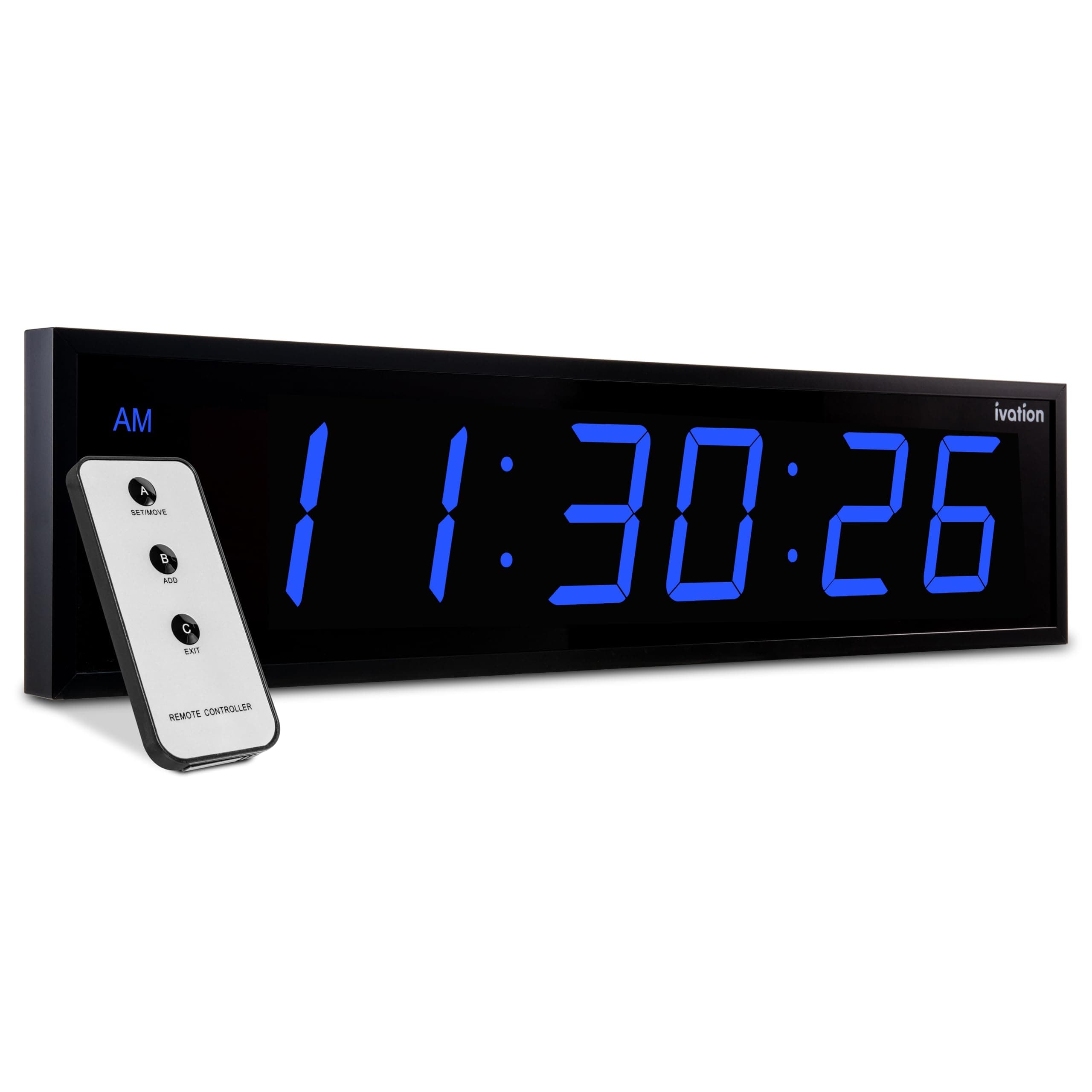 Ivation Oversized Large Digital Wall Clock - Big LED Digital Clock w/Large Display & Durable Aluminum Frame, Shelf or Wall Mount (30 Inch - Blue) 6 Brightness Levels | Time Memory | Remote