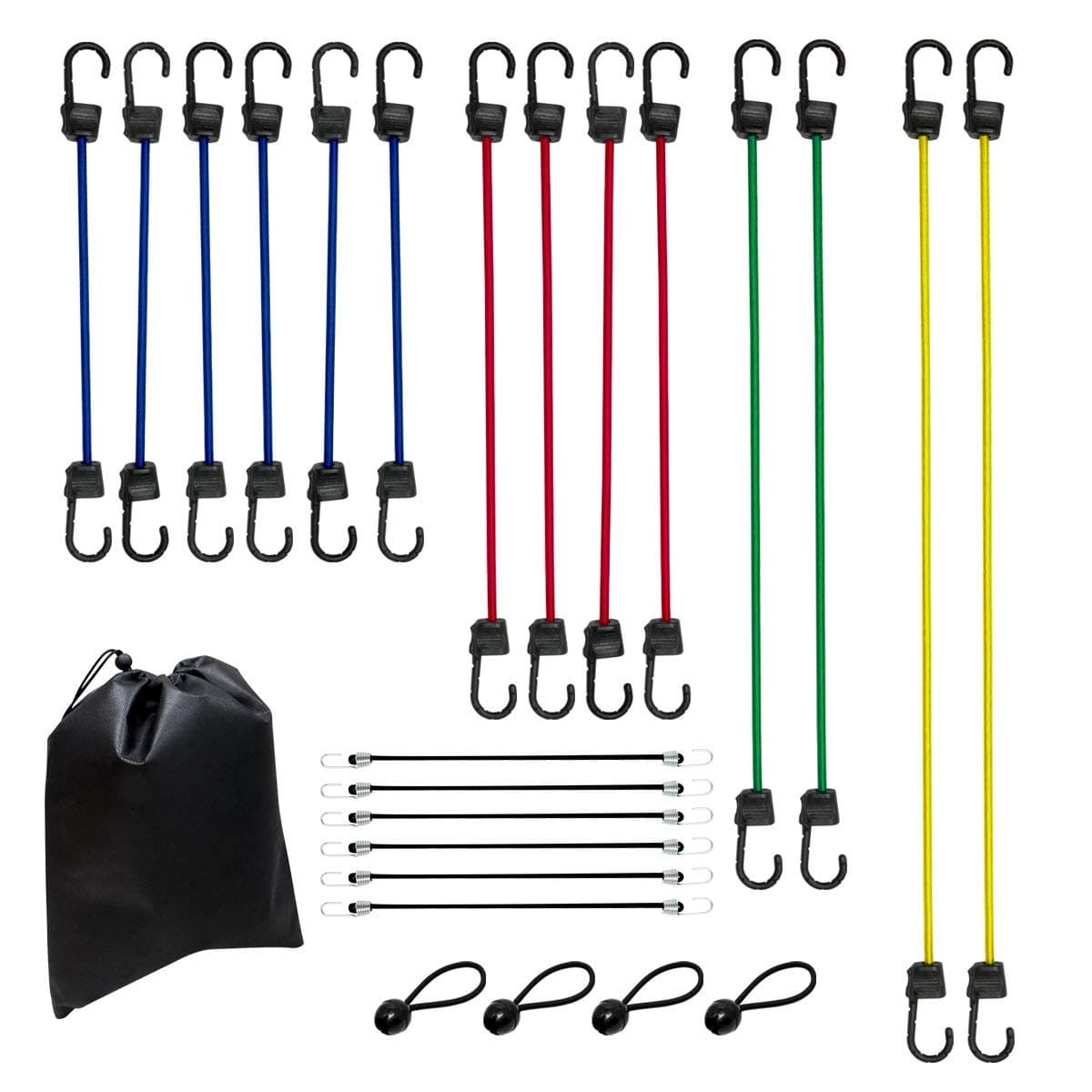 Amazon Basics Premium Bungee Cords, Assorted Lengths - Multicolours (24-Pack)