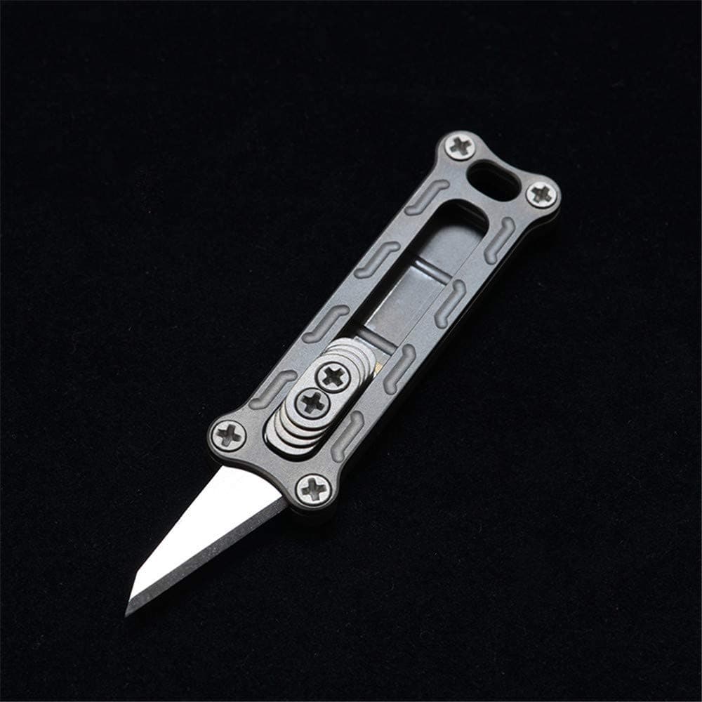 KUNSON Mini Titanium Pocket Knife - Replaceable Blades - Ultra Compact - Only 10g - Strong Titanium Body - Micro Lightweight Daily Portable Tool