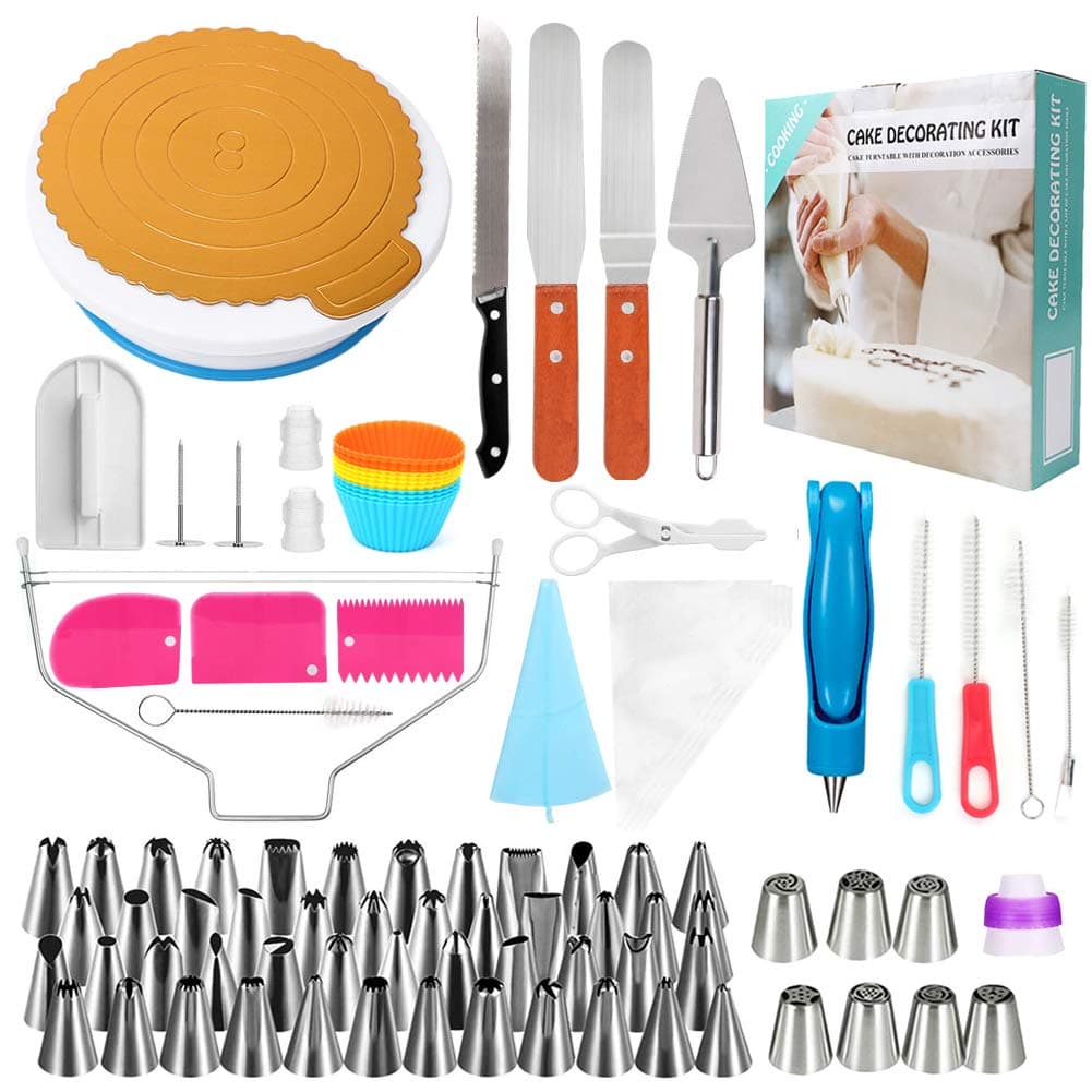 Hotoolme Cake Decorating Kit Cake Decorating Tools with Cake Turntable Baking Accessories Baking Pastry Tools 142pcs