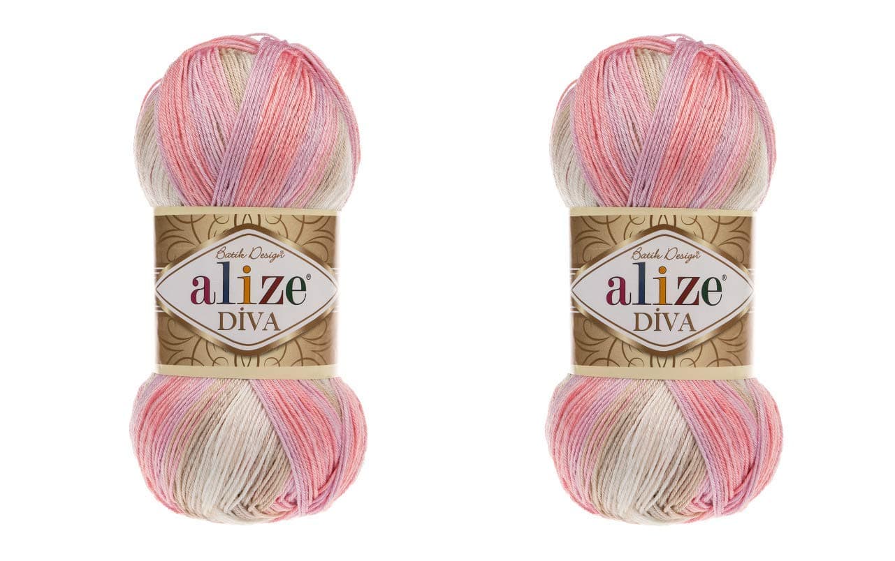 100% Microfiber Acrylic Yarn Alize Diva Batik Silky Effect Thread Crochet Art Lace Craft Lot of 2 skeins 200gr 766yds Hand Knitting Yarn (2807)