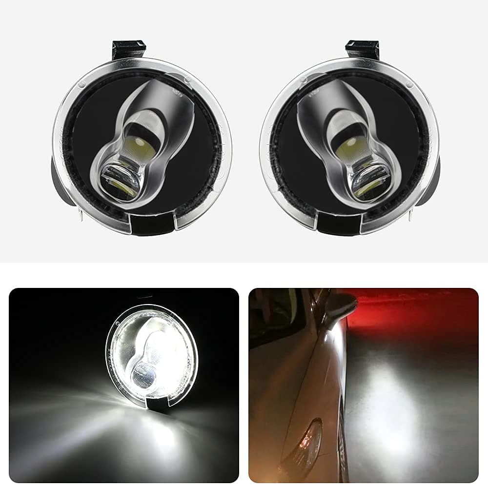 Full LED Side Under-Mirror Puddle Lights Lamp Assembly Replacement Compatible with Ford F-150 Expedition Explorer Edge Flex Fusion Taurus X Lincoln Mercury, 6000K , Pack of 2, White