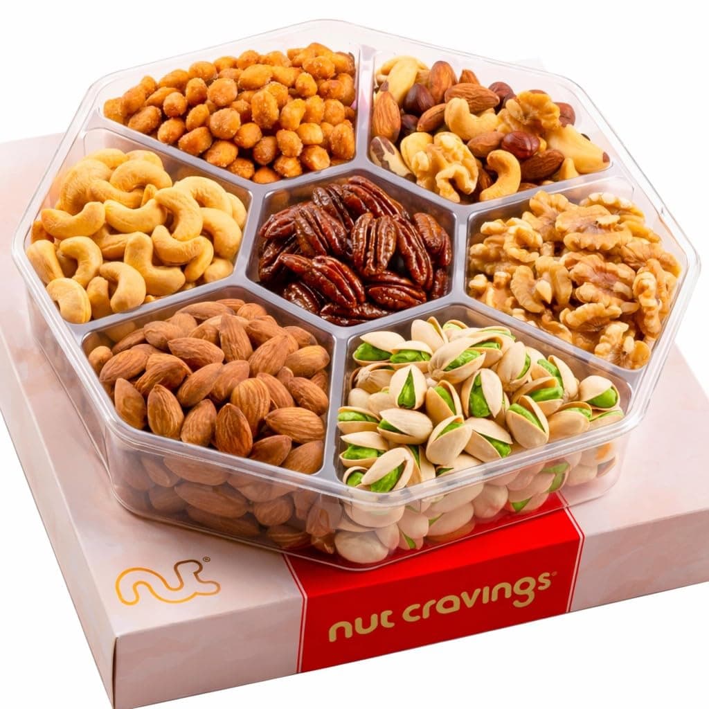Easter Mixed Nuts Gift Basket in Red Gold Box (7 Assortments, 2 LB) Treats for Adults, Food Arrangement, Healthy Snack Care Package, Kosher