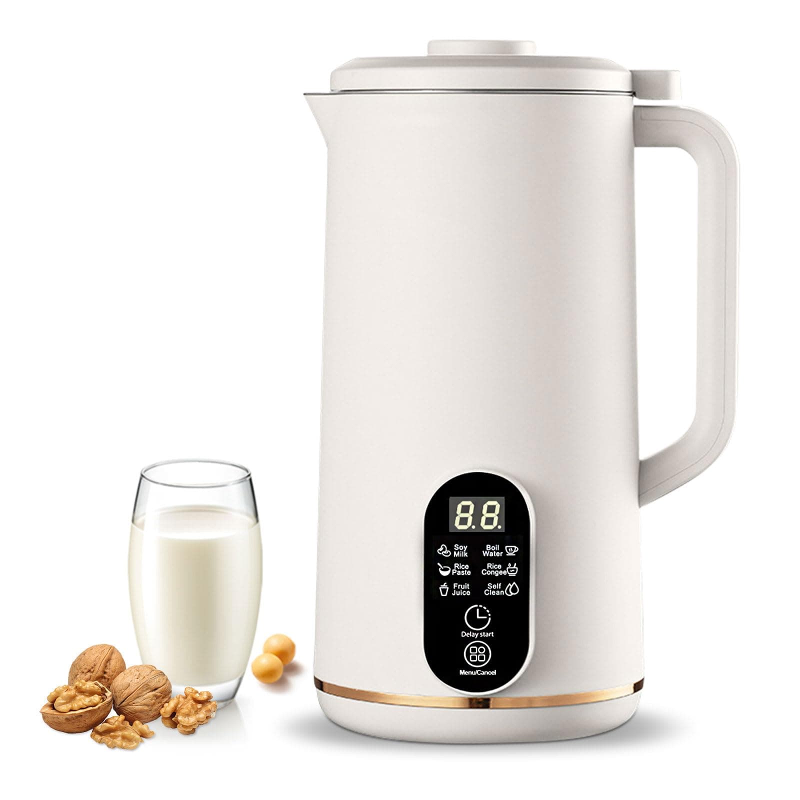 WingFly Soy Milk Maker Machine, 650ML Automatic Nut Milk Maker with 10 Blades, Juice Soup Maker with Delay Start, Keep Warm, Self-Cleaning for Almonds, Oats, Soybeans, Fruits (White)