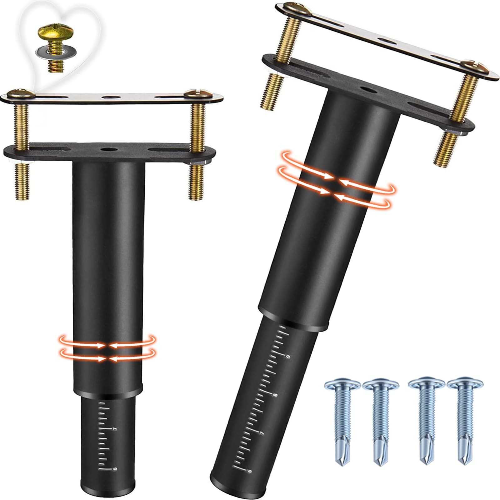 2PC Bed Frame Support Legs Stabilizer Replacement Universal Slat Reinforcement 6-10.5 inch Black