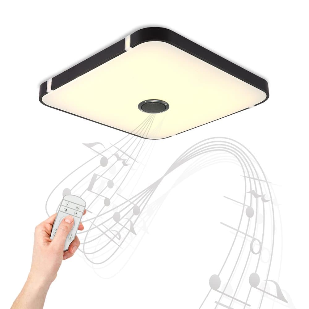 Dimmable Ceiling Light with Remote Control and Bluetooth Speaker 40W for Living Room, Bedroom, Kitchen and Dining Room (Black) by JDONG