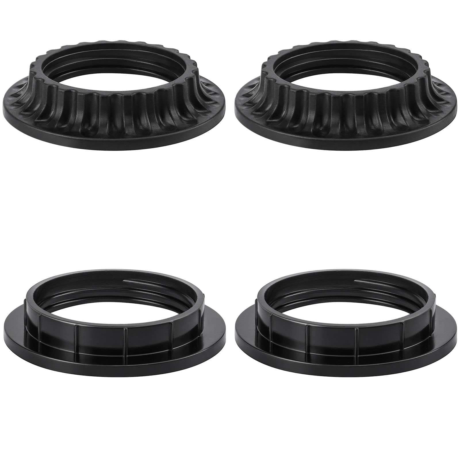 DiCUNO Lamp Shade Rings, E26 Light Socket Collar Ring, Black Threaded Reducer 1-3/8 Inches (34mm) and 1-1/2 Inch (39mm), Hanging Lamp Holder Parts, (34mm * 2pcs; 39mm * 2pcs)