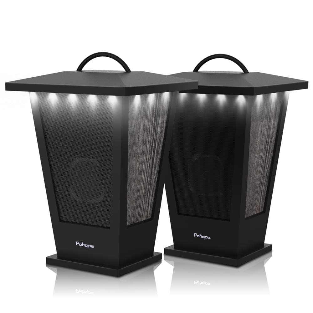 pohopa Bluetooth Speakers Waterproof, 2 Packs True Wireless Stereo Sound 20W Dual Pairing Lantern Indoor Outdoor Speakers with 20 Piece LED Lights, Rich Bass, Pinao Black