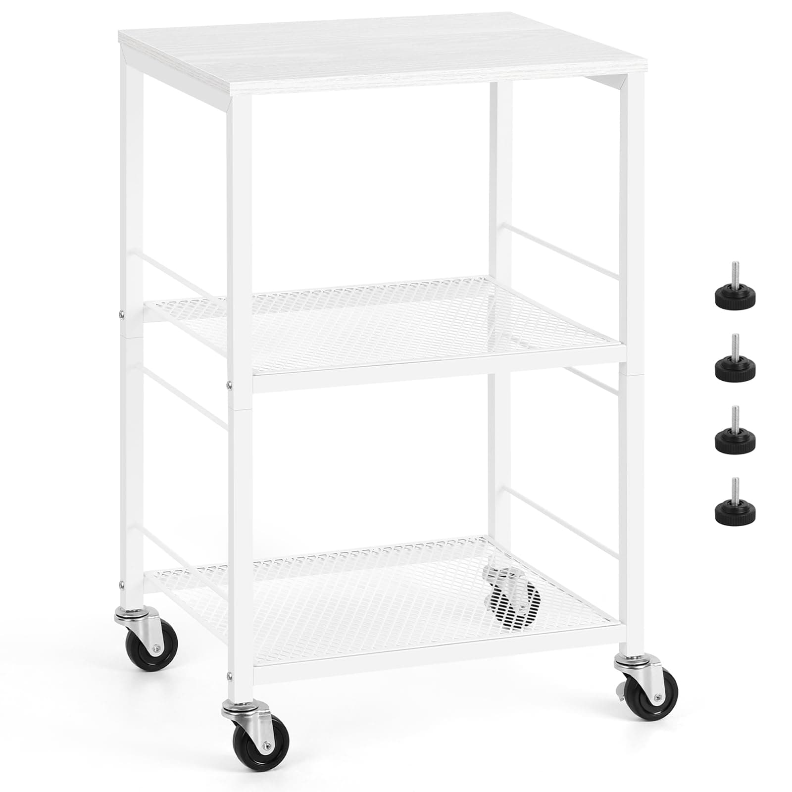 ETELI Side Table 3 Tier End Table Small with Wheels Rolling End Side Table with Storage Shelves White Night Stand for Kitchen Bedroom Bathroom Office Living Room