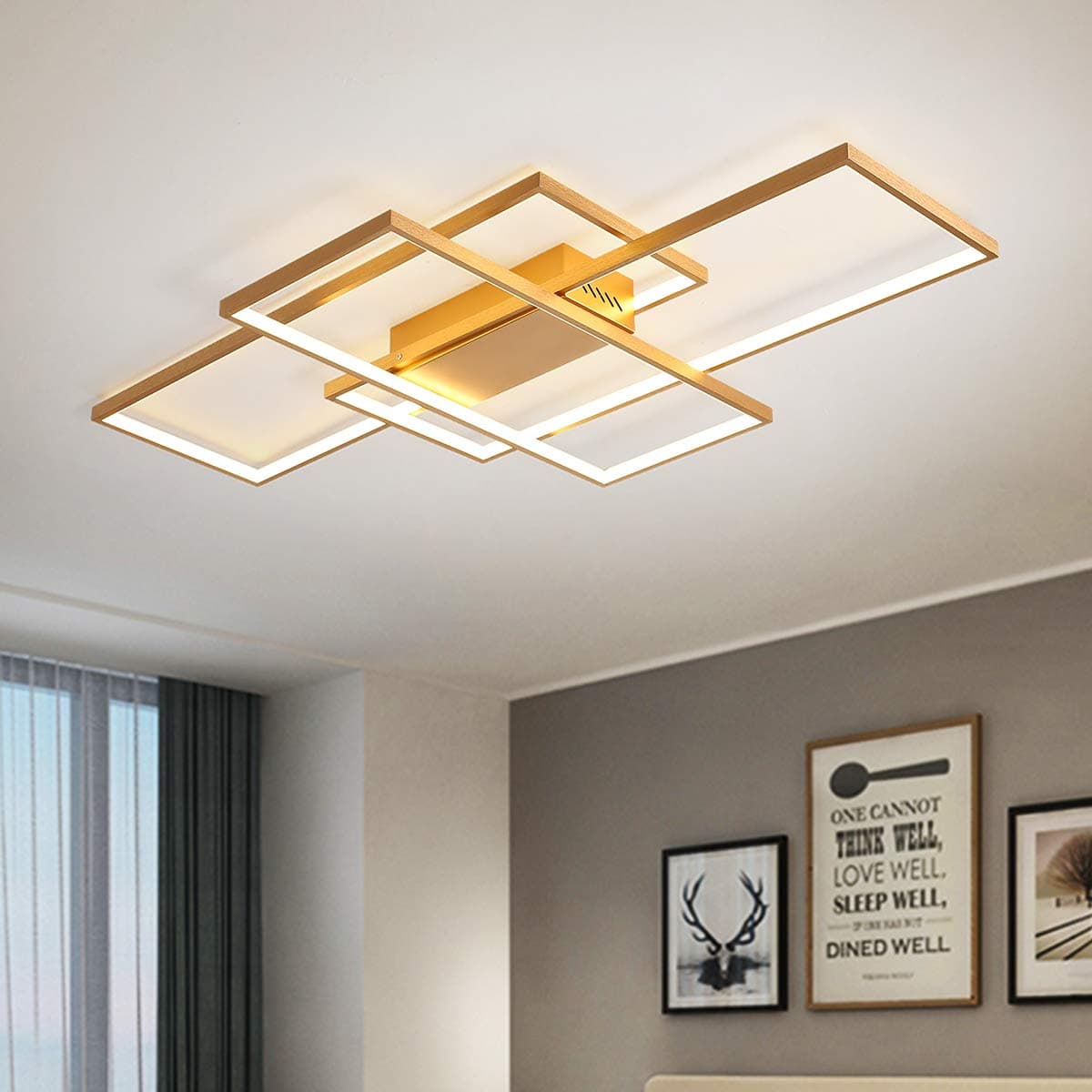 Jaycomey Dimmable Ceiling Light 50W,3 Square Gold LED Ceiling Light with Remote Control 3 Colors,Modern LED Chandelier Flush Mount Ceiling Lamp Fixtures for Living Dining Room Bedroom Kitchen