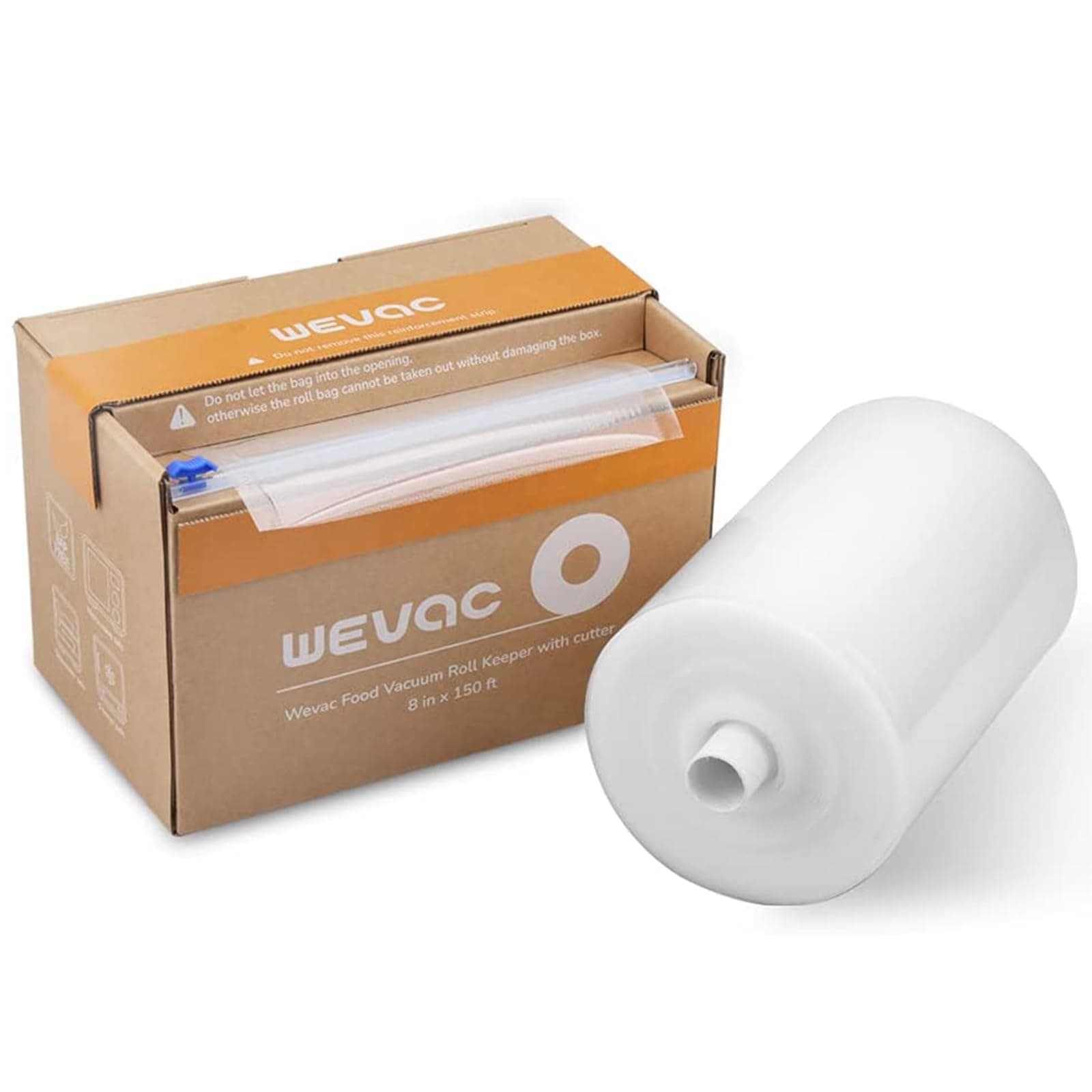 Wevac 8” x 150’ Food Vacuum Seal Roll Keeper with Cutter, Ideal Vacuum Sealer Bags for Food Saver, BPA Free, Commercial Grade, Great for Storage, Meal prep and Sous Vide (8" x 150')