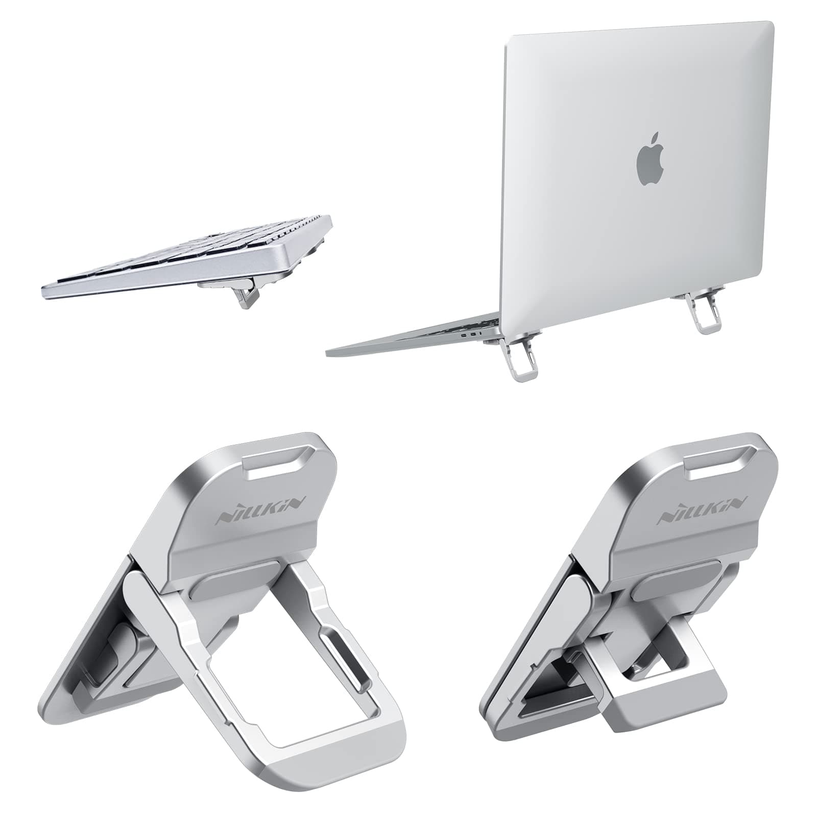 Nillkin Portable Laptop Stand with 3 Adjustable Angles, Flip Keyboard Riser Feet for Most Keyboards, Computer Keyboard Stand for Desktop, MacBook, HP and Other 10-17 Inches Laptop Feet Riser, Silver