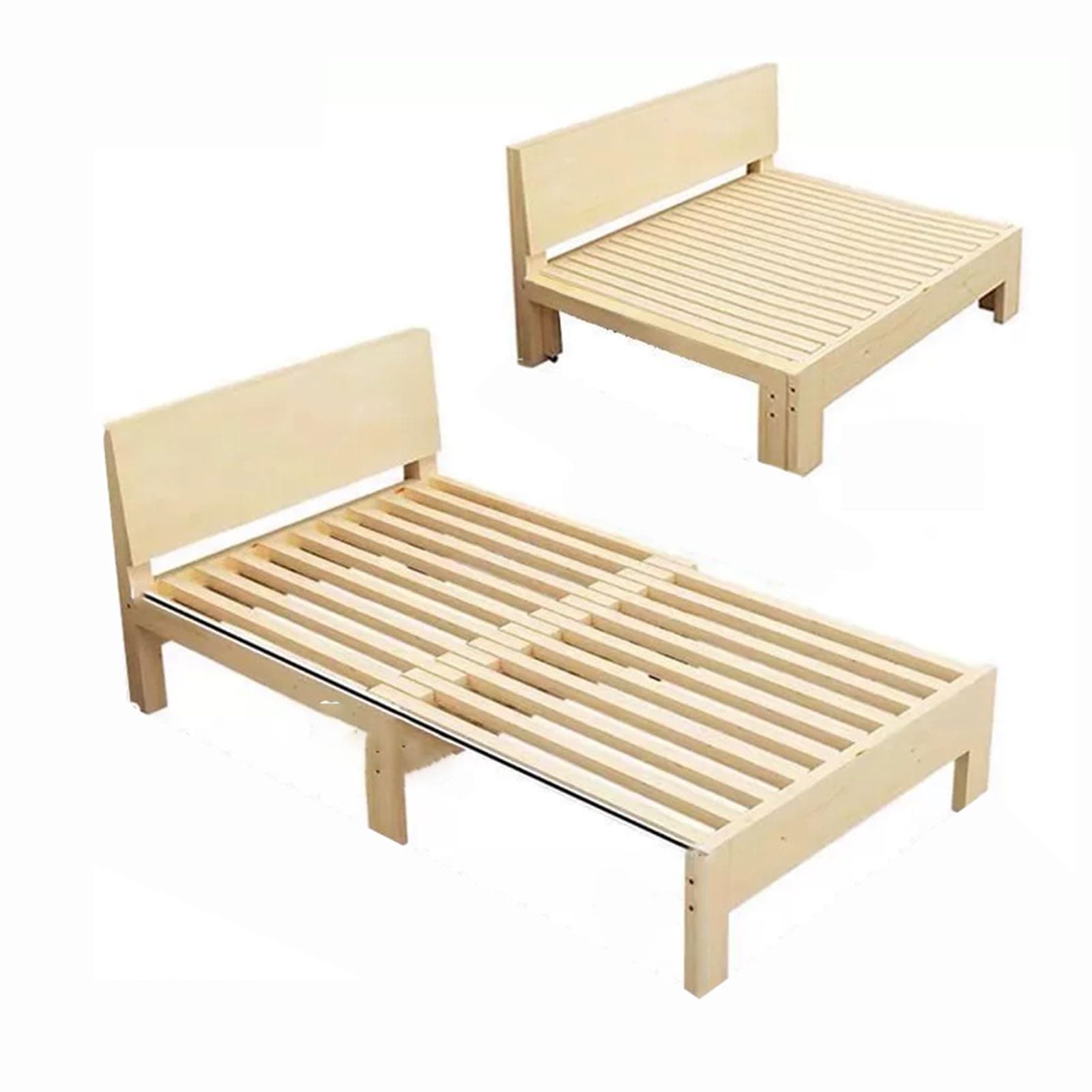 Foldable Wooden Bed Frame with Pull-Out Extension Adjustable Sofa Bed Retractable Guest Bed with Headboard and Sliding Wheels for Daytime Napping(180cm)