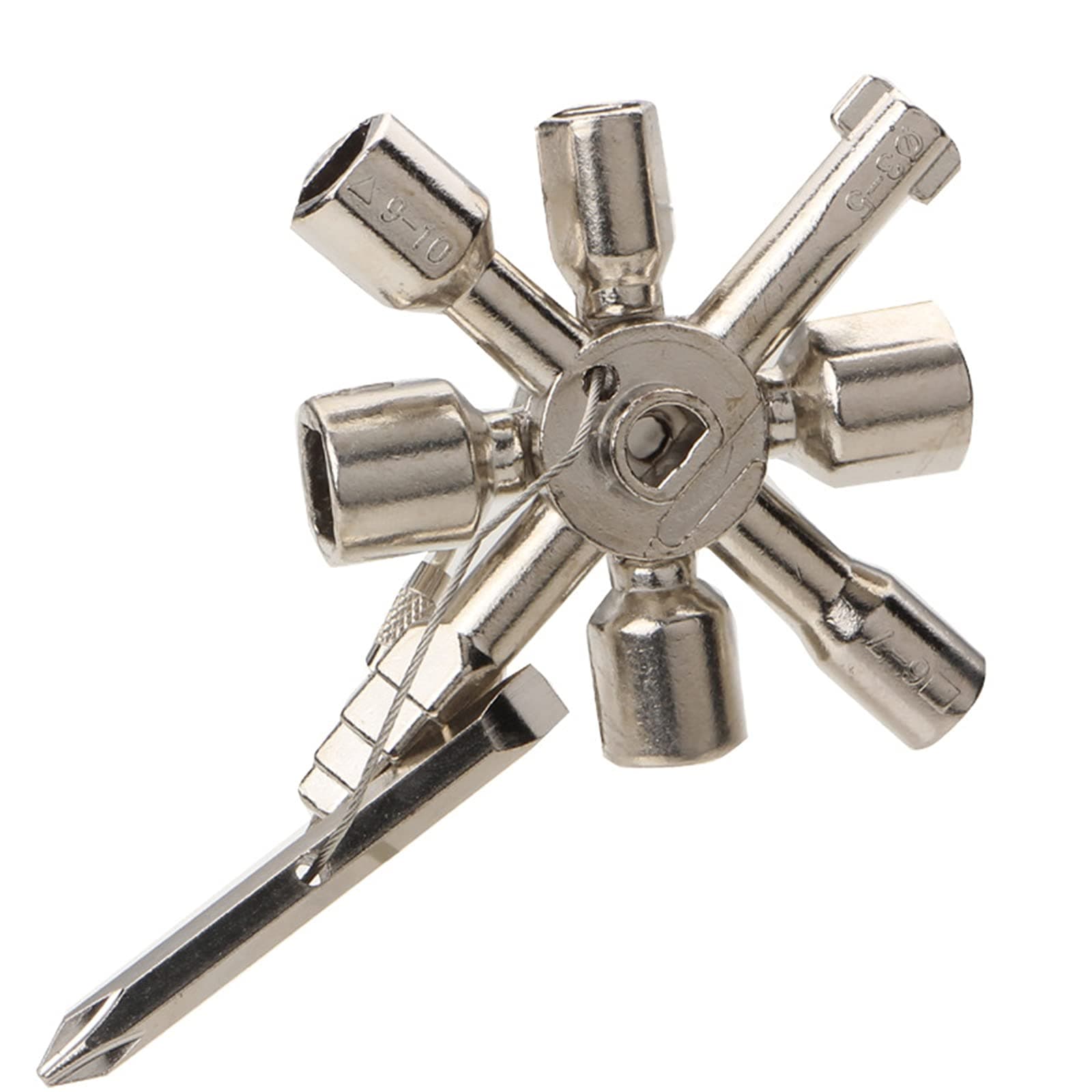 Silver 10 in 1 Multifunction Utility Key Triangle Square for Opening Gas Water Electric Meter Box Cupboard Panel Control Cabinet