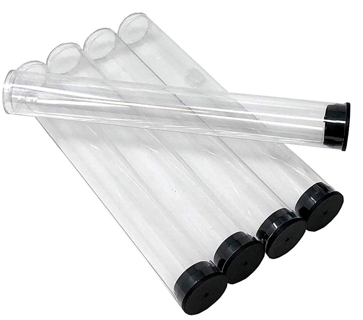 Prestige Import Group7/8" Interior Diameter Clear Plastic Empty Storage Tubes - Flat Bottom - 80ml Capacity, Press Fit Black Cap - 15 Pack