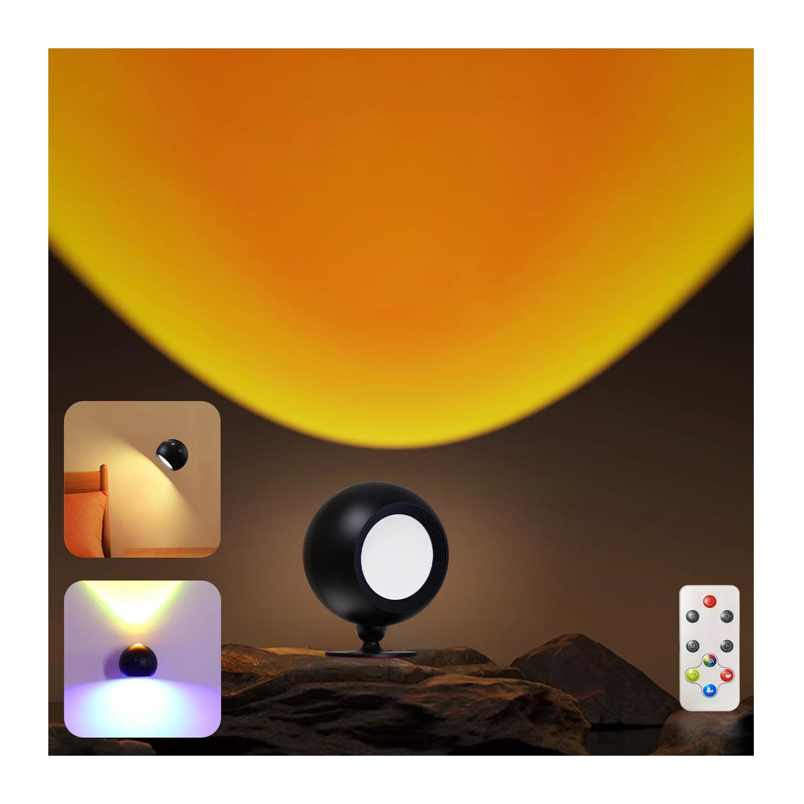 KoopalaSunset UP&Down Light Source LED Wall Sconce, Wall Mounted Lamps with Battery Operated, RGB&Ambient Mode, 3 Color Temp, 4 Brightness, 360° Rotate Touch&Remote Control, Wall Lights for Reading