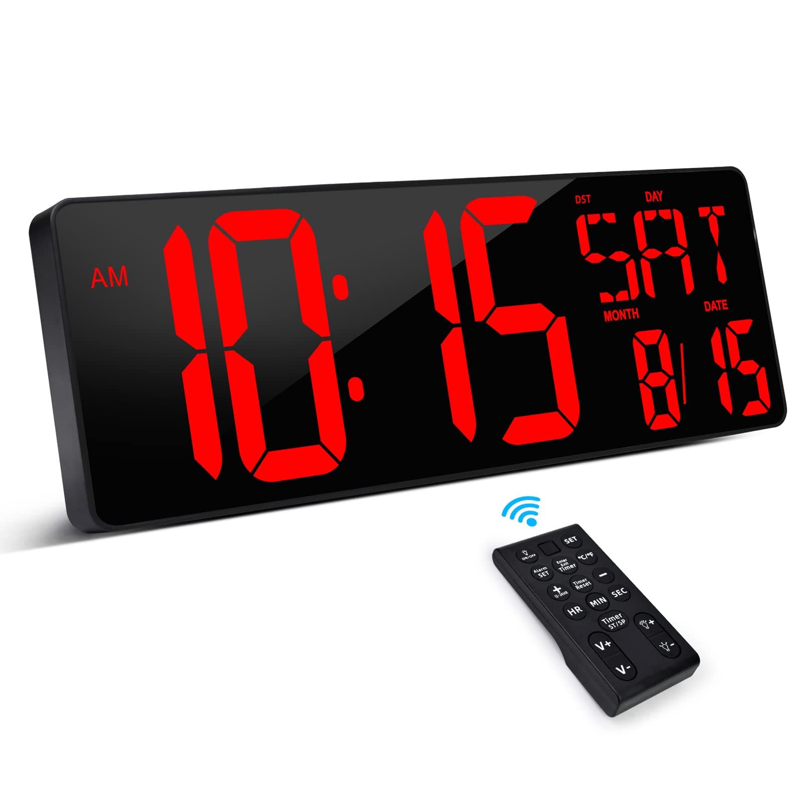 Large Digital Wall Clock with Remote Control, 16.5 Inch LED Large Display Count Up & Down Timer, Adjustable Brightness Alarm Clock with Day/Date/Temperature for Home, Gym, Office and Classroom