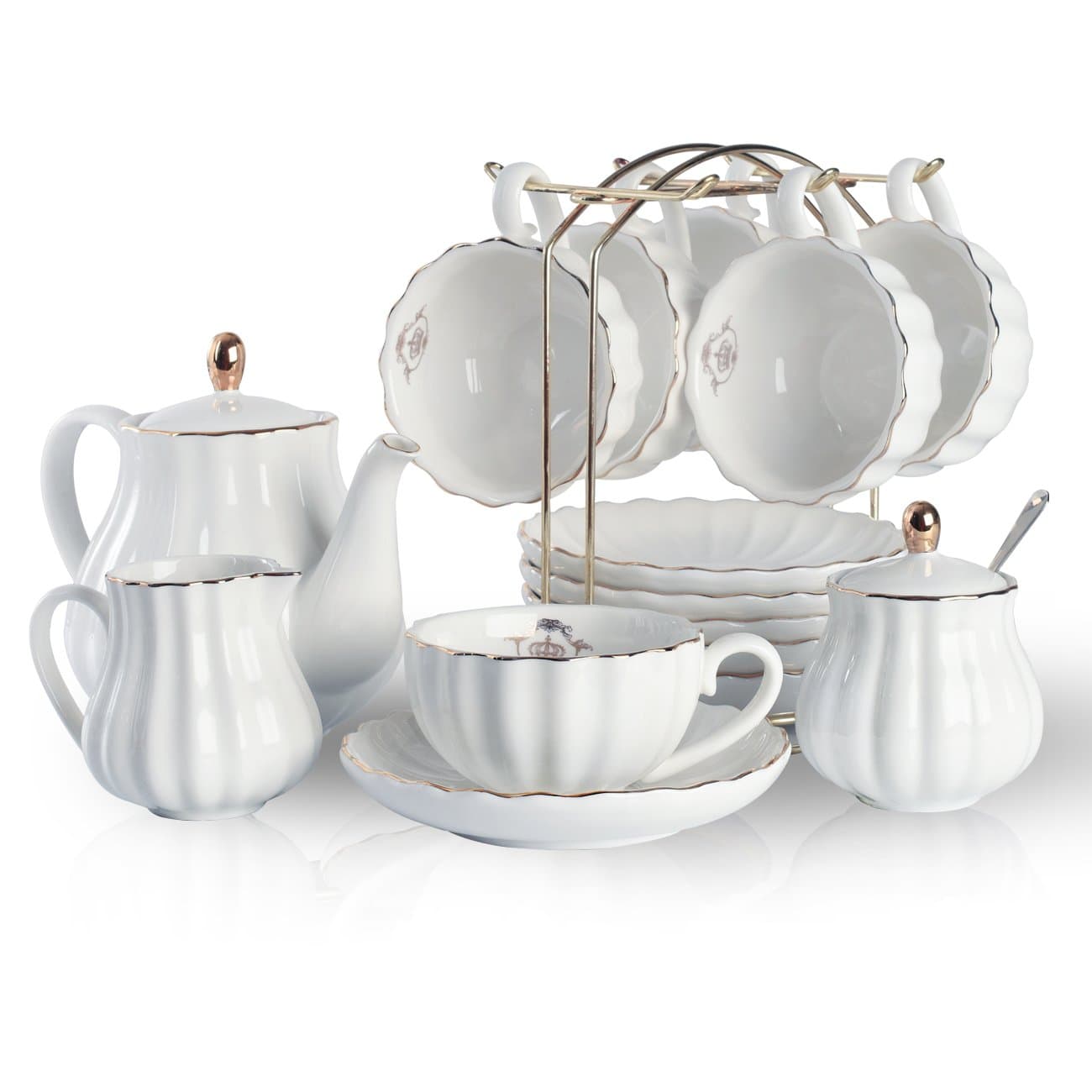 Porcelain Tea Set Royal Family 225 ml to Cups and Saucers with Teapot Milk Ceramic Tea Cups (White)