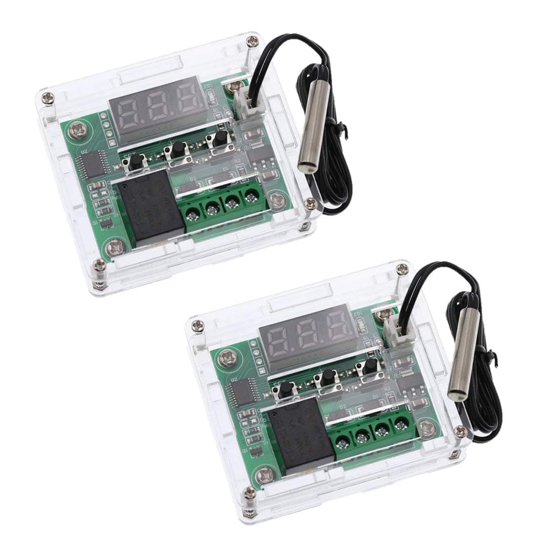 HiLetgo 2pcs W1209 with Case 12V DC Digital Temperature Controller Board Micro Digital Thermostat -50-110°C Electronic Temperature Temp Control Module Switch with 10A One-Channel Relay and Waterproof