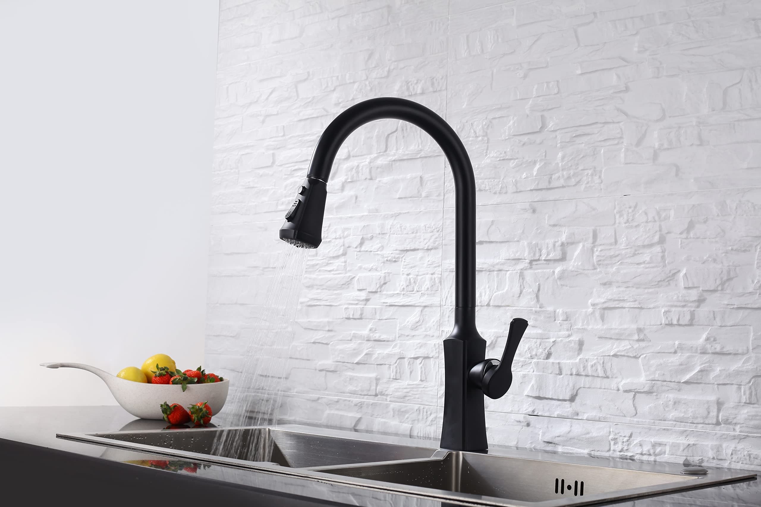 HAOXIN Black Kitchen Tap Pull Out Tap 360° Rotating Spray Single Handle Kitchen Sink Tap with Pause Function