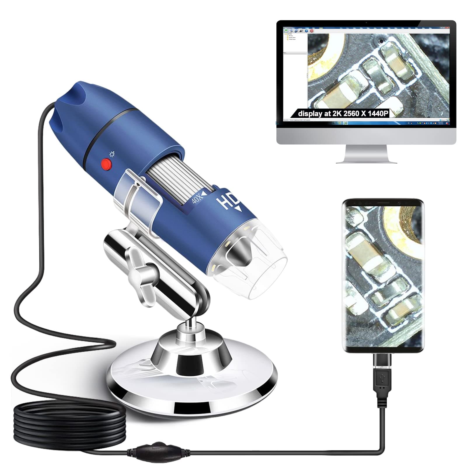 Ninyoon 2K USB Digital Microscope for Android PC, 40-1000X Microscope Super HD Endoscope Magnifier Camera Compatible with Android Cellphone and Tablet Windows Mac Chrome Linux - Not for iPhone/iPad