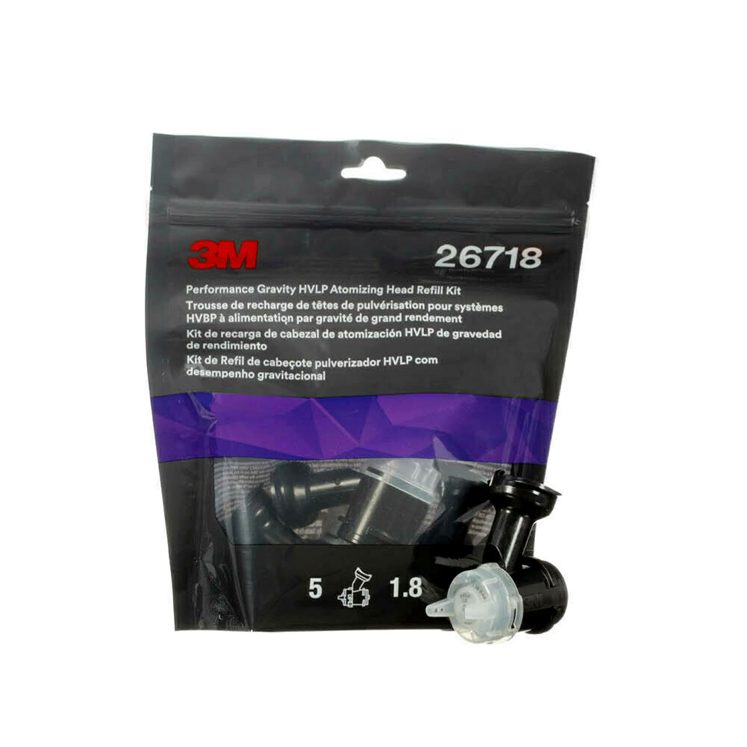 3M Performance Gravity HVLP Atomizing Head Refill Kit, 26718, Size 1.8, Clear, for use Performance Spray Gun PPS 2.0 Paint Cups, 5 Pack