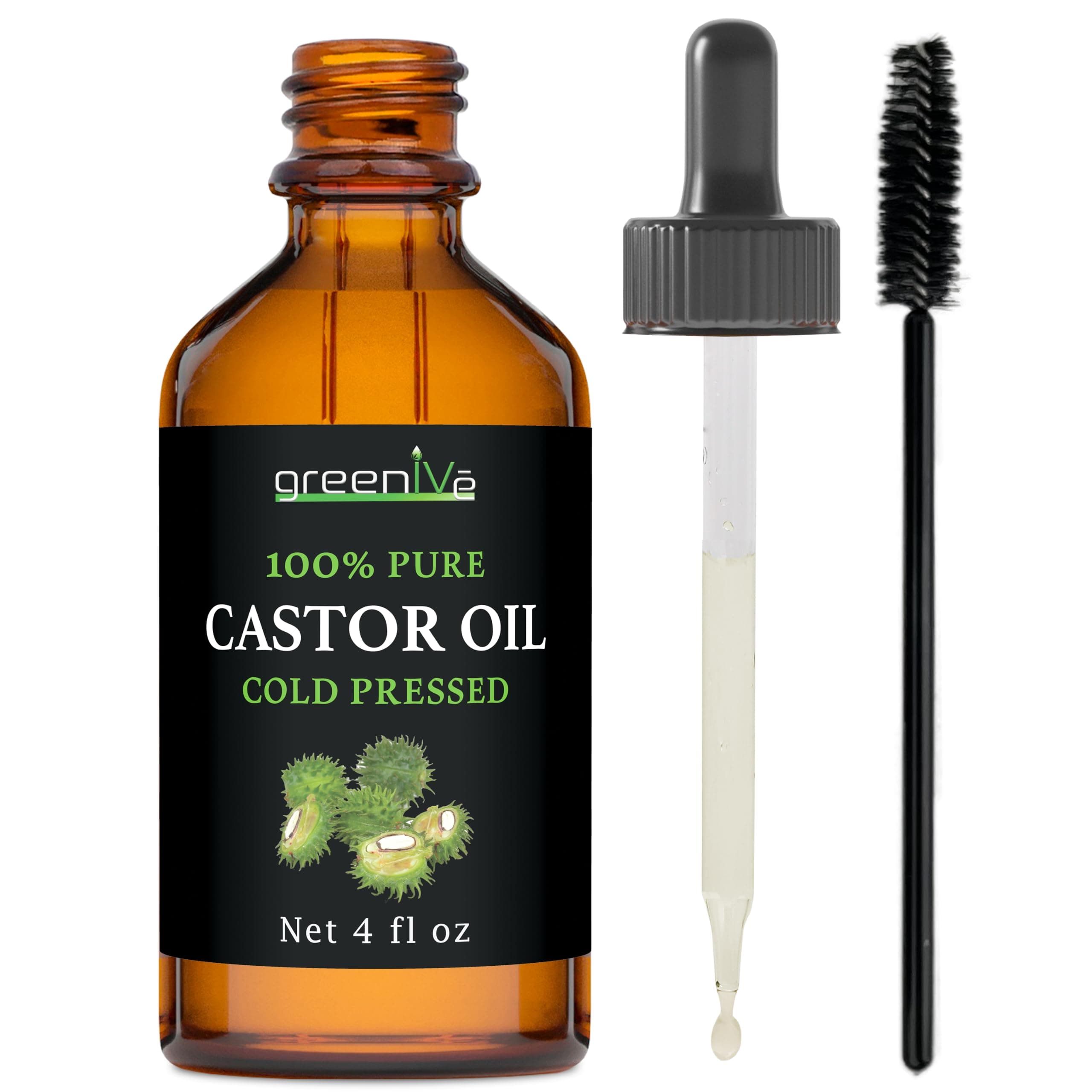 100% Pure Castor Oil – Cold-Pressed, Hexane-Free – Hair, Eyebrows, Eyelashes, Skin Moisturizer, Castor Pack Wrap Oil Glass Bottle (4 Fl oz)