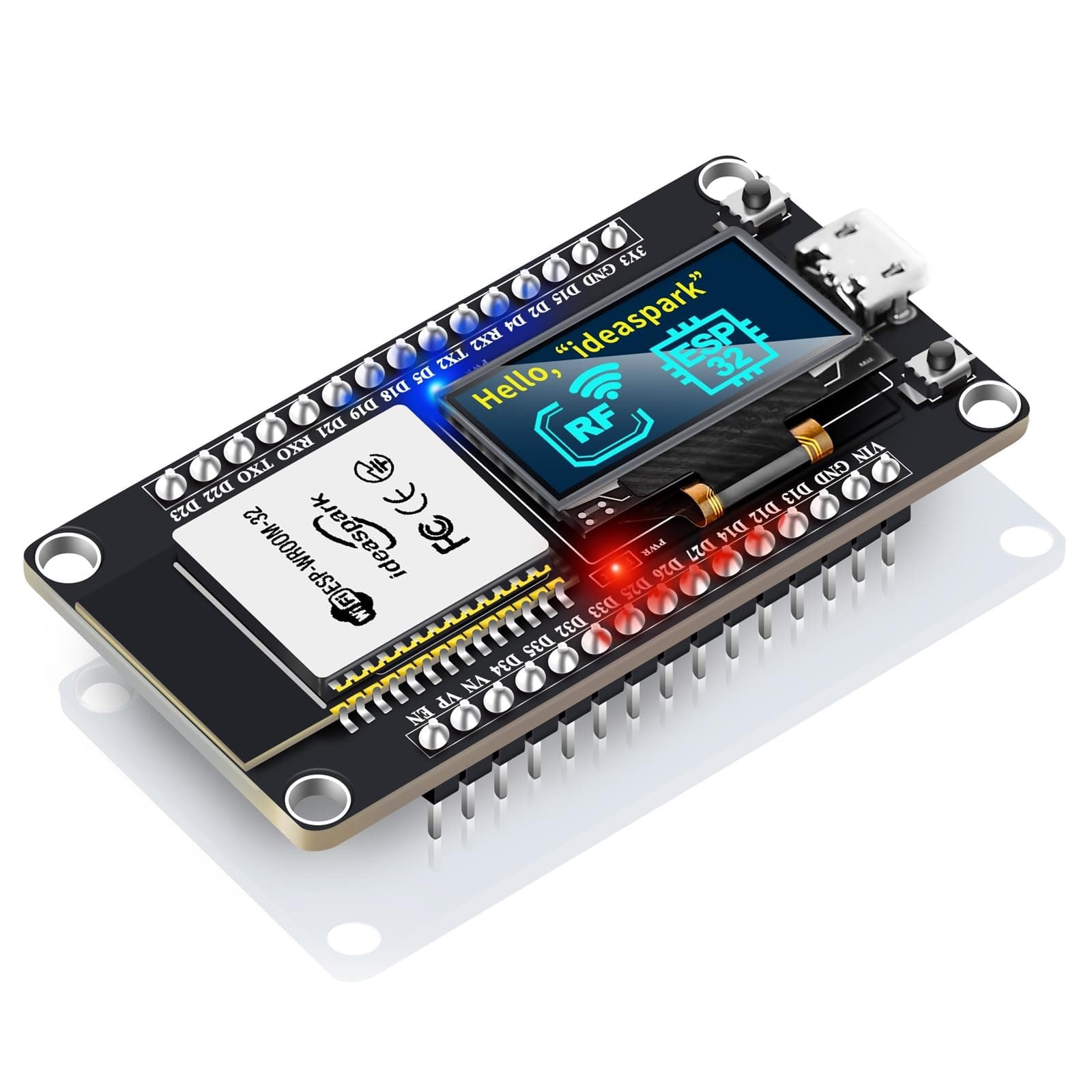 ideaspark ESP32 Development Board Integrated 0.96 Inch OLED Display,CH340 Driver,WiFi+BLE Wireless Module,and Micro USB Works Great for Arduino/Micropython(Pin Header Soldered)