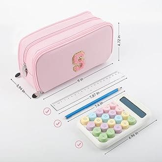 Extra Large Capacity Pencil Case 3 Compartment Initial Pencil Pouch Personalized Cute Aesthetic Stationery Pen Case Bag for School Teen Girl Boy Men Women Gift (Y, Pink)