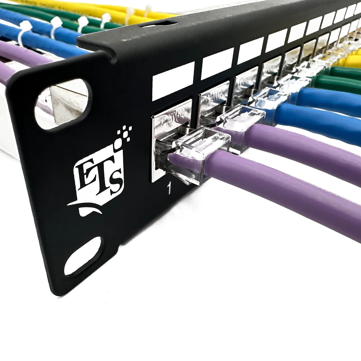 ETS 24-Port CAT6A FTP Shielded 1U Patch Panel 19-Inch Loaded w/Tool-Less Keystone Jacks Rackmount or Wallmount