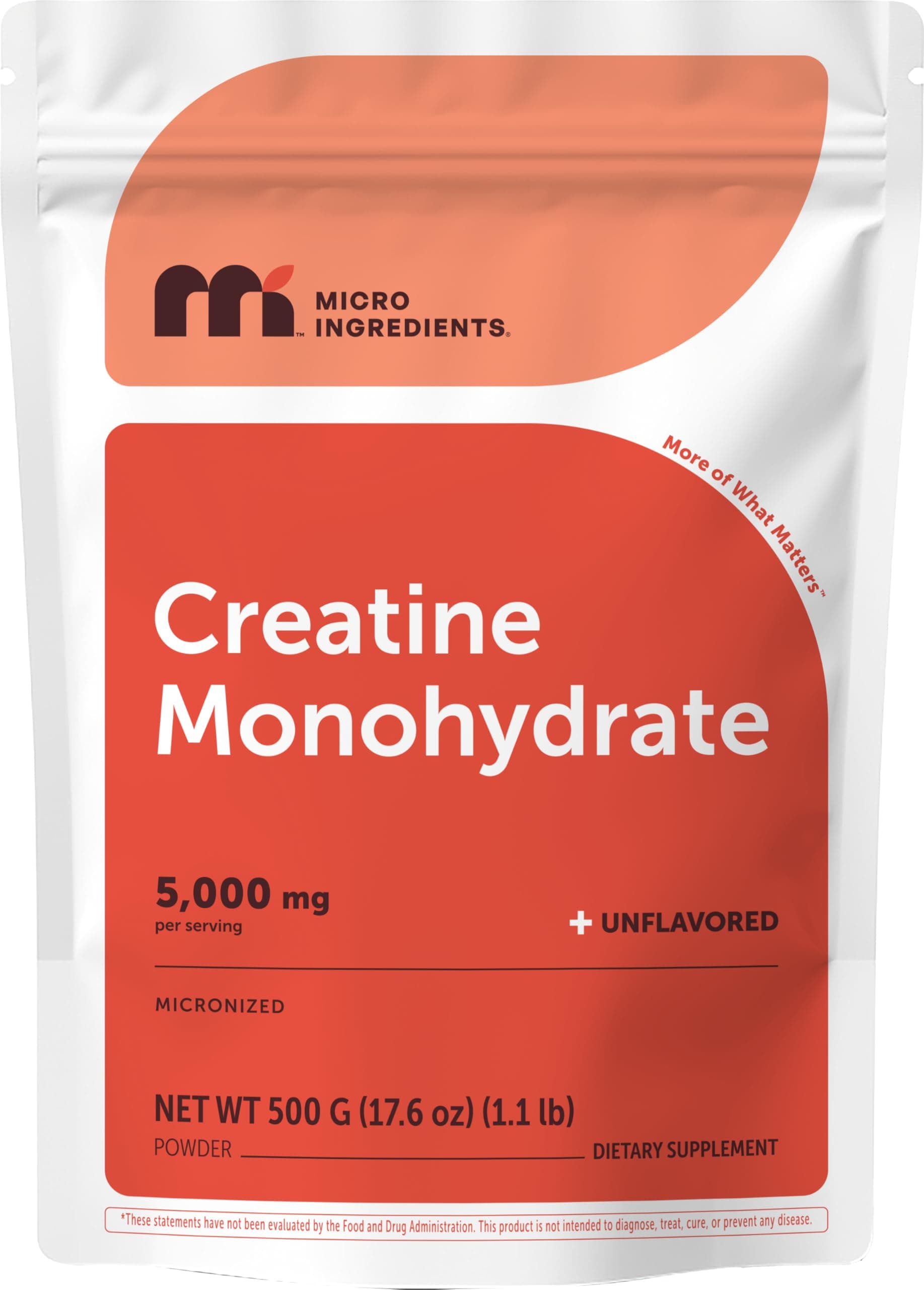 Creatine Monohydrate Powder 500 Grams (1.1 Lb), 5000mg Per Serving, Micronized Creatine Powder, Unflavored, Pure, No Filler, Keto & Vegan, Easy Dissolve Pre Workout* Creatine for Women and Men