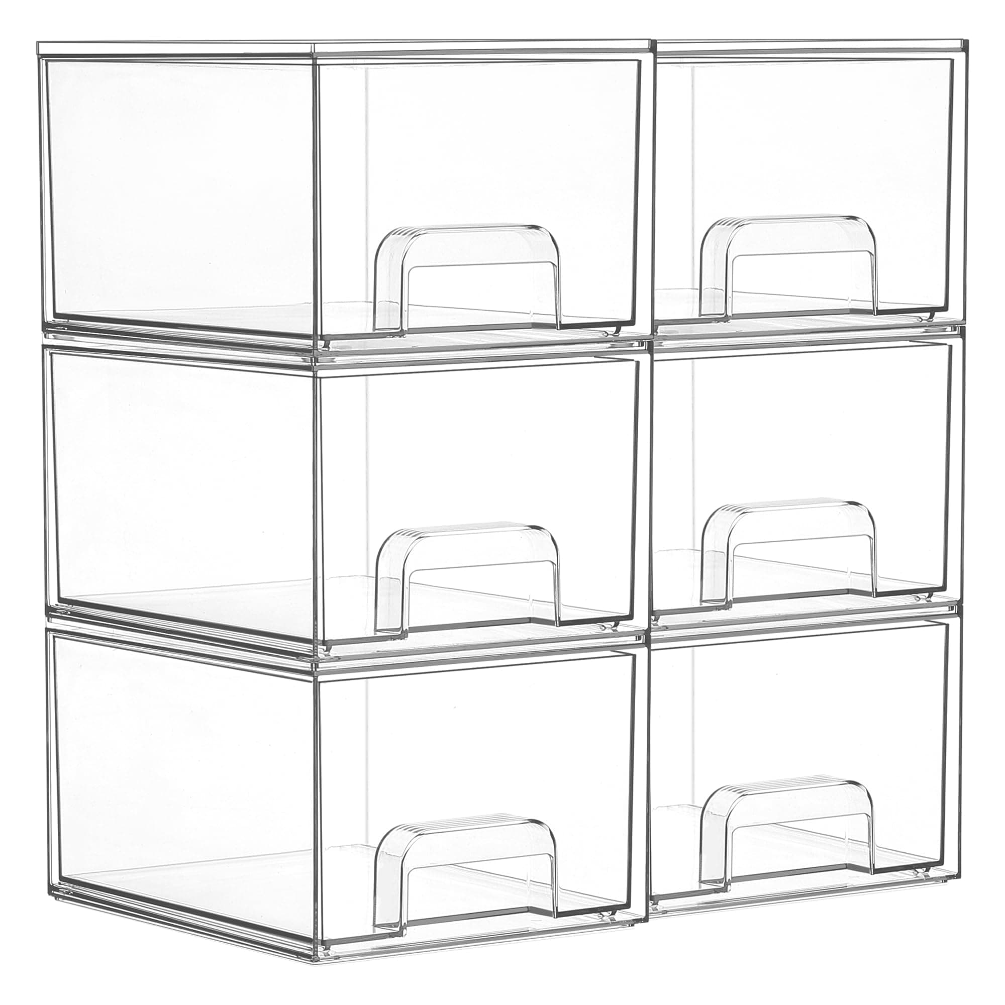 Vtopmart 6 Pack Small Clear Stackable Storage Drawers,Acrylic Bathroom Makeup Organizer,Plastic Storage Bins For Vanity, Undersink, Kitchen Cabinets, Pantry, Home Organization