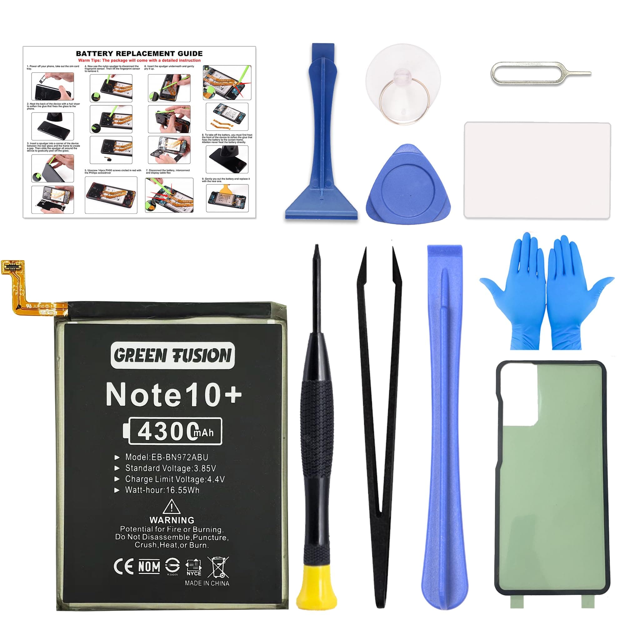 Compatible with Galaxy Note 10 Plus Battery Replacement, EB-BN972ABU Battery for Samsung Galaxy Note 10+ Plus N975U/U1/F/W/N with Installation Instruction & Repair Toolkit