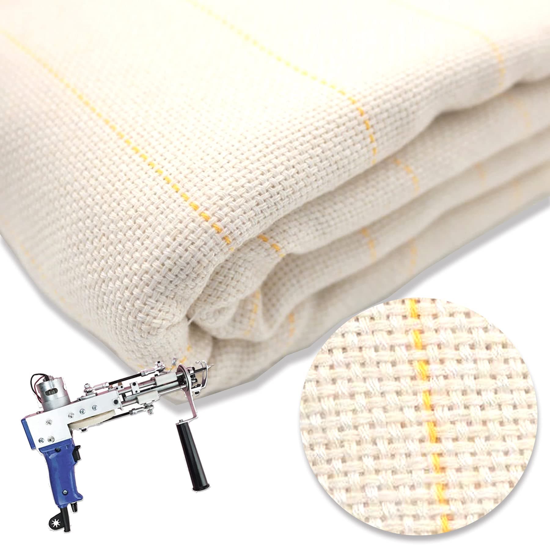 45" x 45" Large Primary Tufting Cloth with Yellow Marked Lines for Tufting Gun, Monks Cloth for Rug Making Kit – Includes 1 Yarn Threader & 2 Glue Scrapers