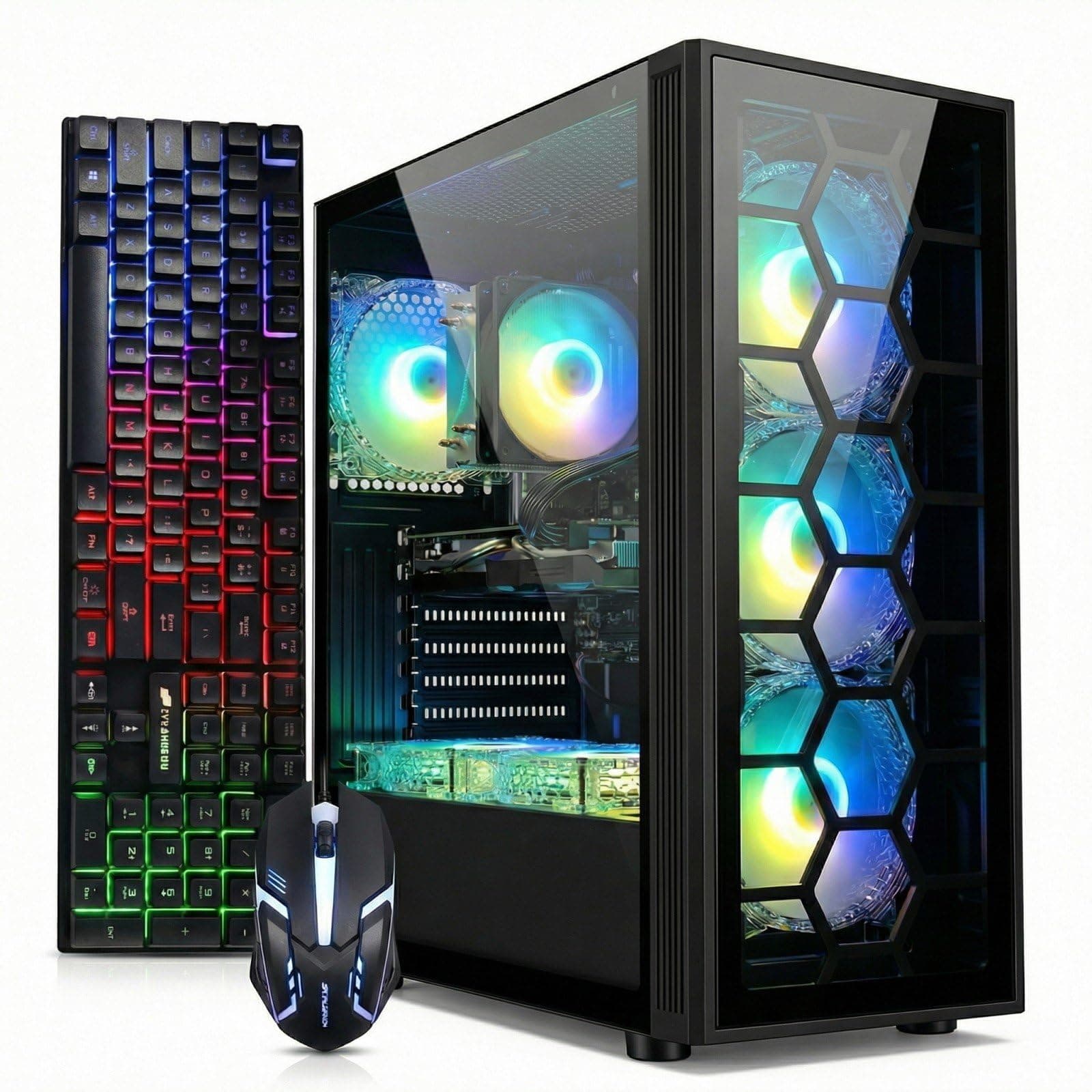 Gaming PC Desktop Computer, GeForce RTX 3050 6G, Intel Core i7 up to 3.9G, 32G RAM, 1TB SSD, WiFi 6, BT 5.0, RGB Fan x6, Windows 11 Home