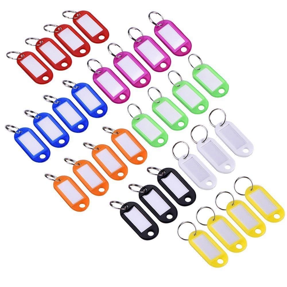 XMOWES Key Caps Tags,ID Labels with Split Ring Plastic Key Fob ID Tags Luggage 30Pcs